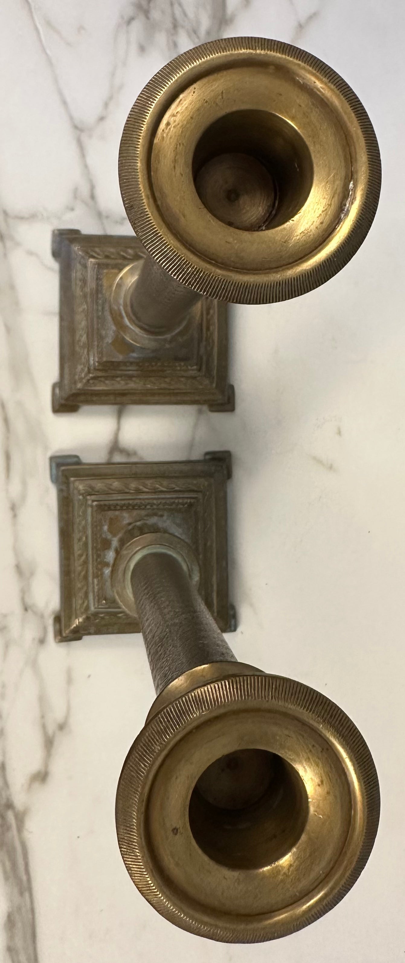 Etched Brass Candle Holders Pair