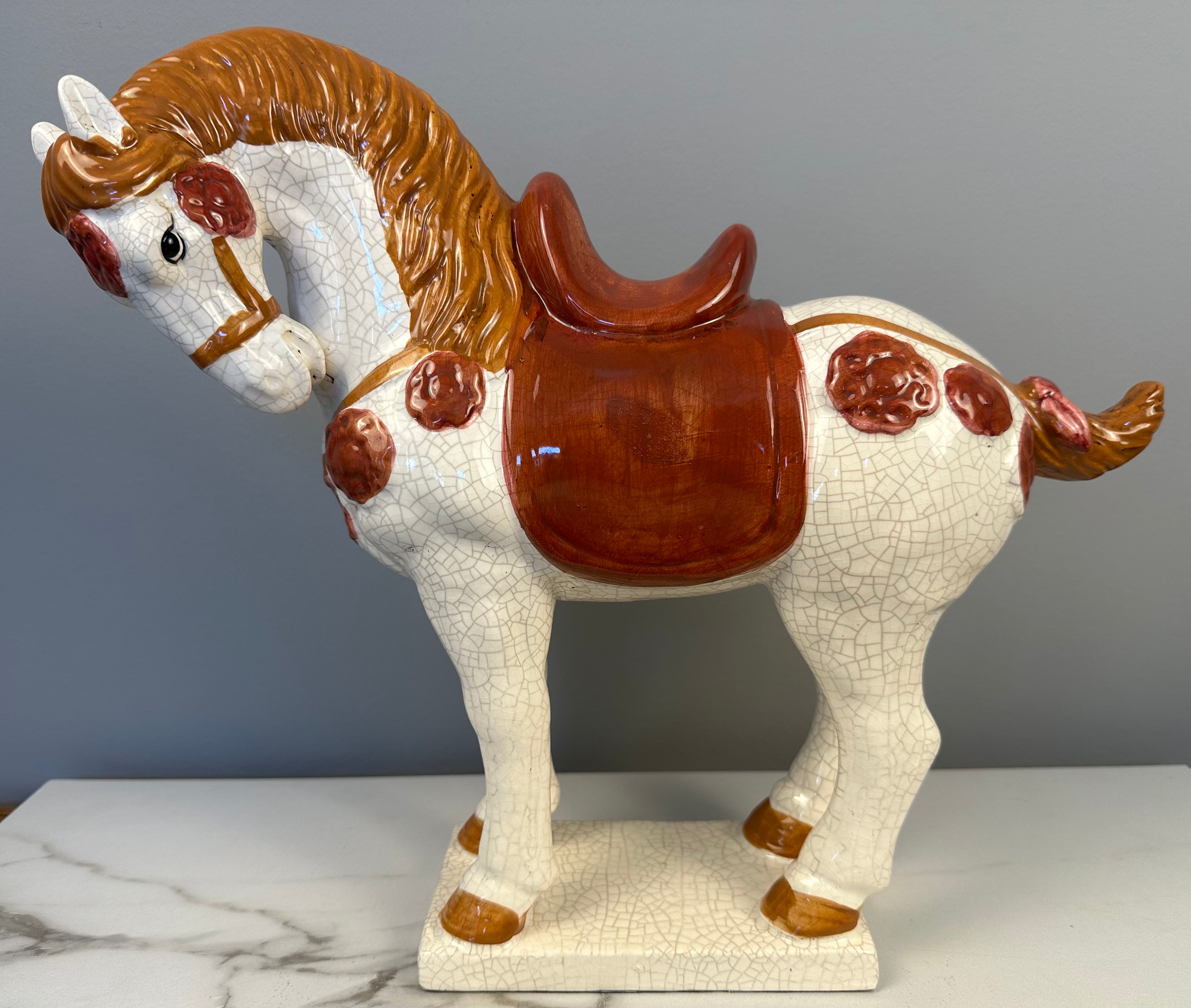 Vintage Chinese War Horse Ceramic Figurine
