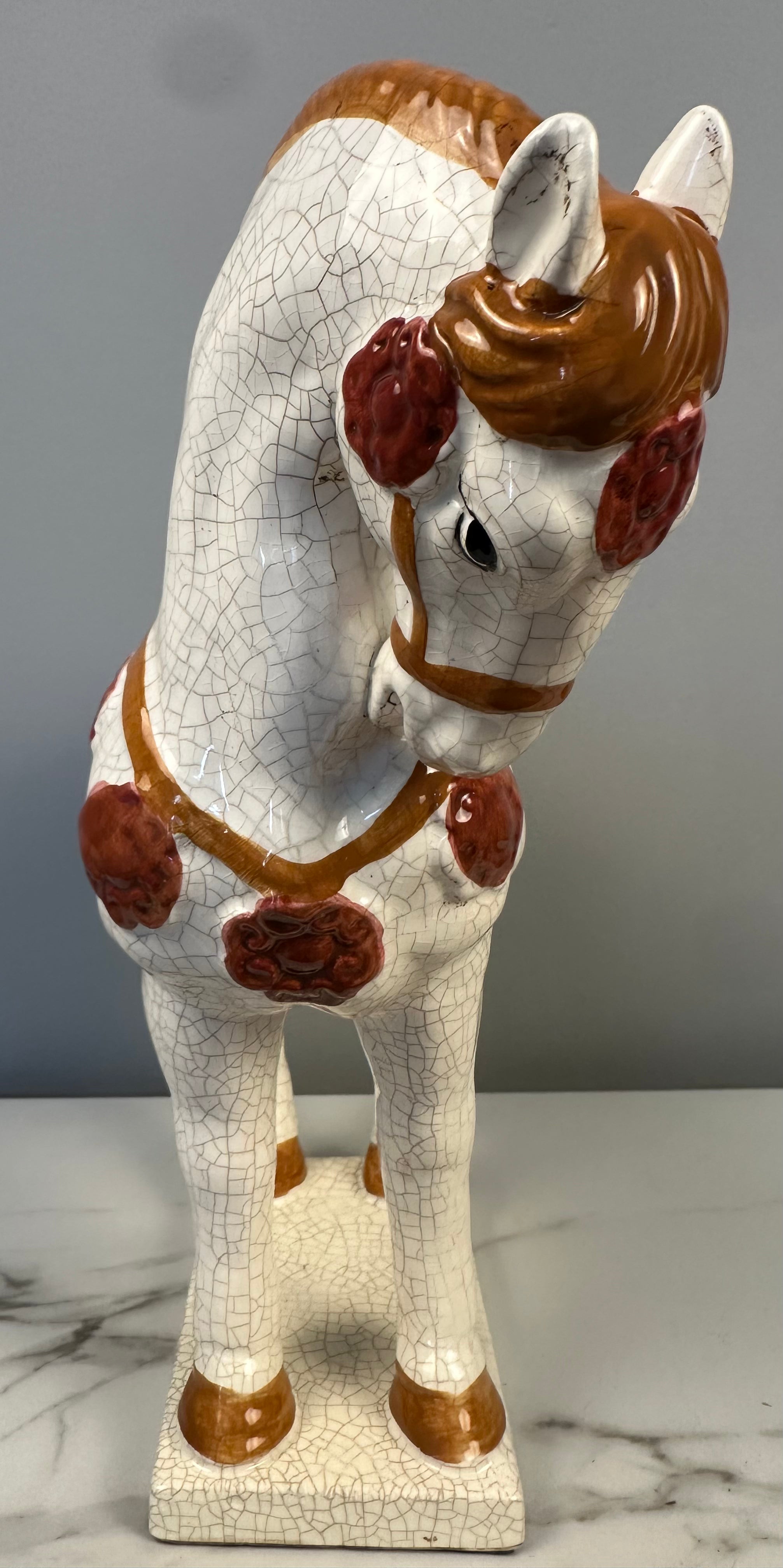 Vintage Chinese War Horse Ceramic Figurine