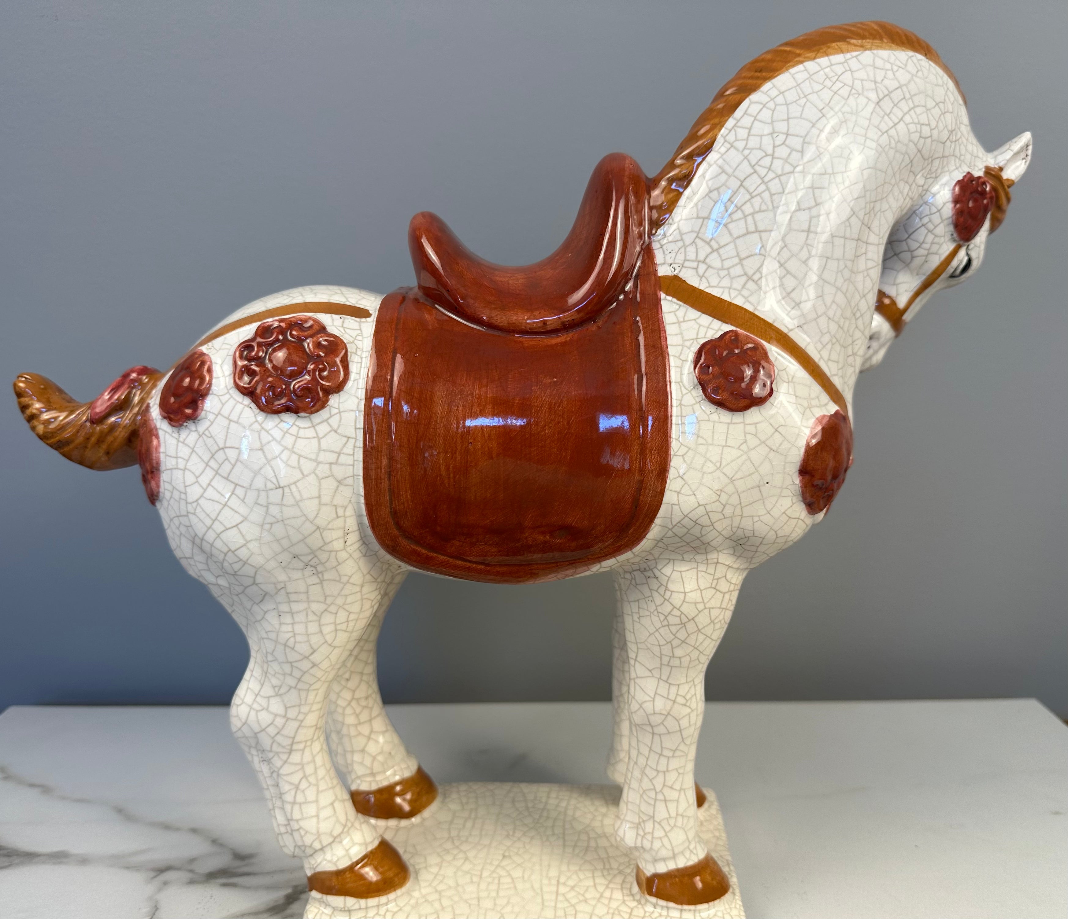 Vintage Chinese War Horse Ceramic Figurine