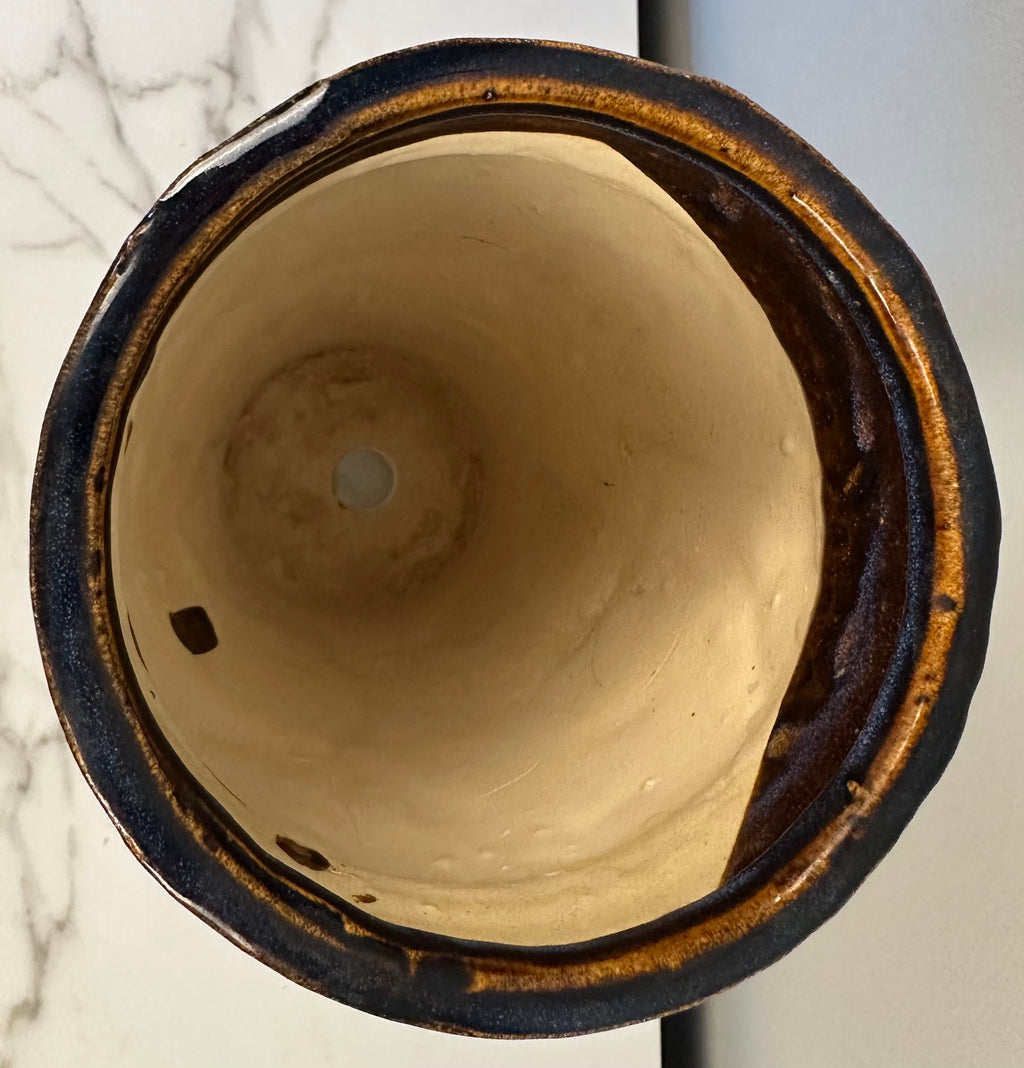 Blue Pottery Relief Vase with Birds and Cherry Blossoms