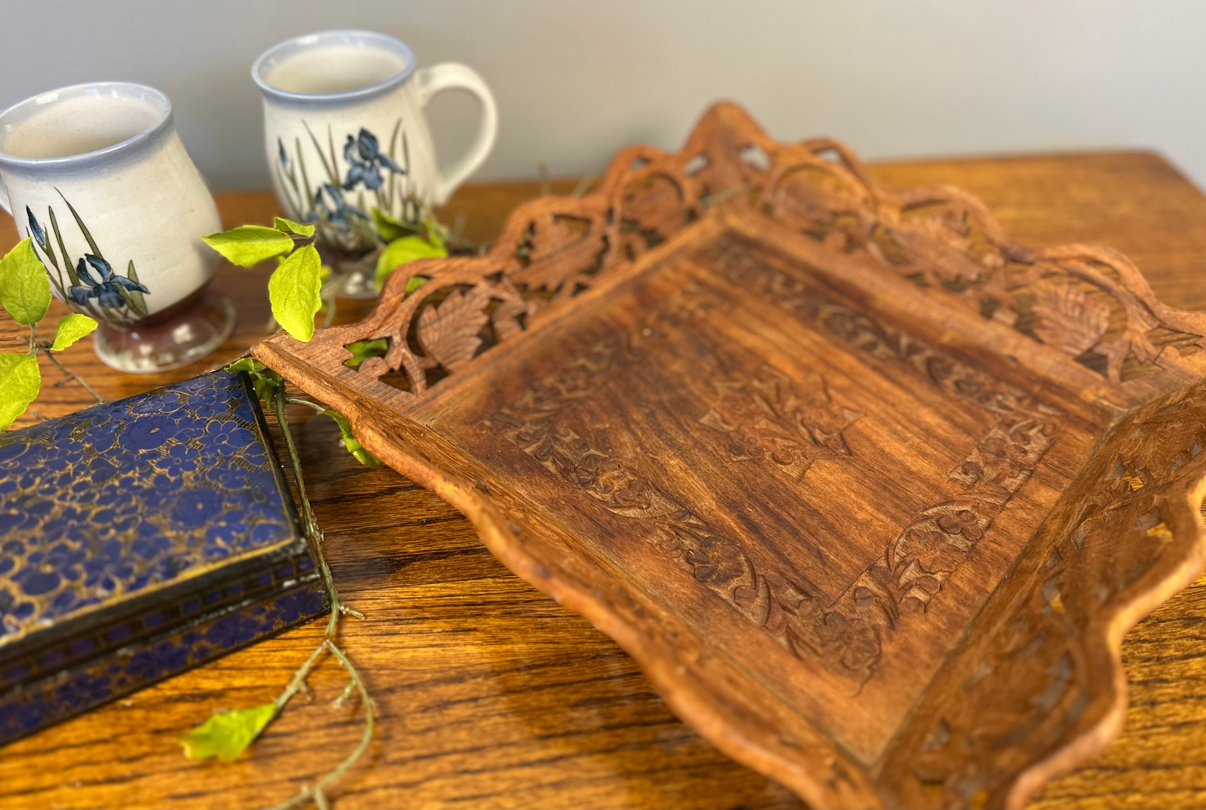 Carved Wood Square Tray