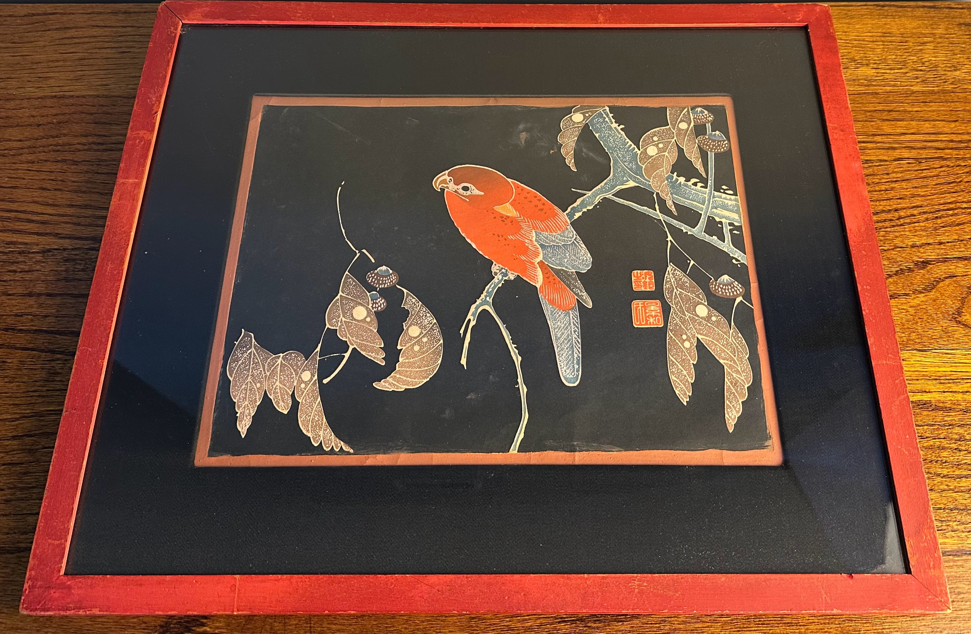 “Red Parrot on the Branch of a Tree” After Ito Jakuchu – Japanese Woodblock Print (1868–1912)