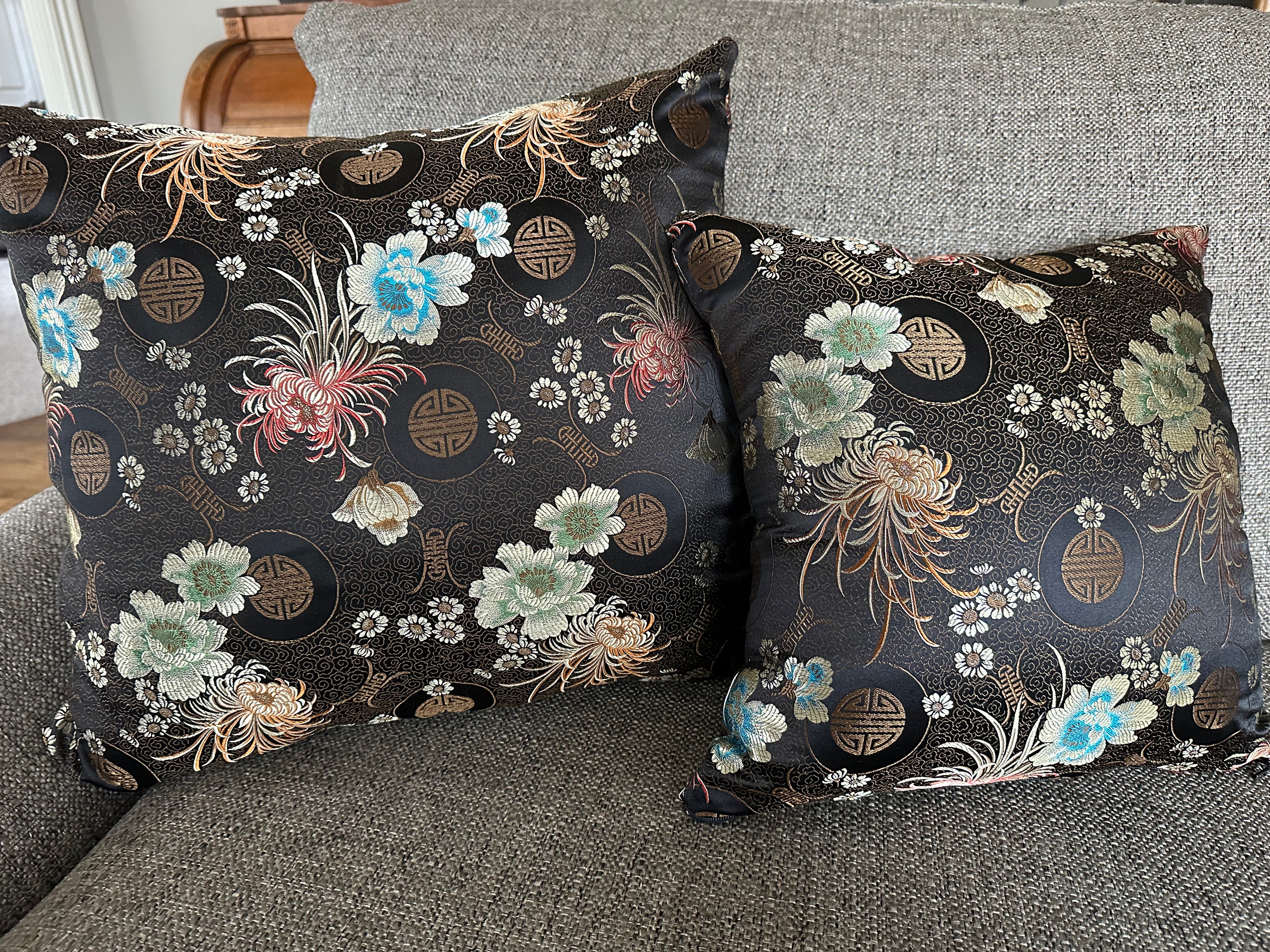 Midnight Garden in Bloom- Chinoiserie Floral Brocade Pillows