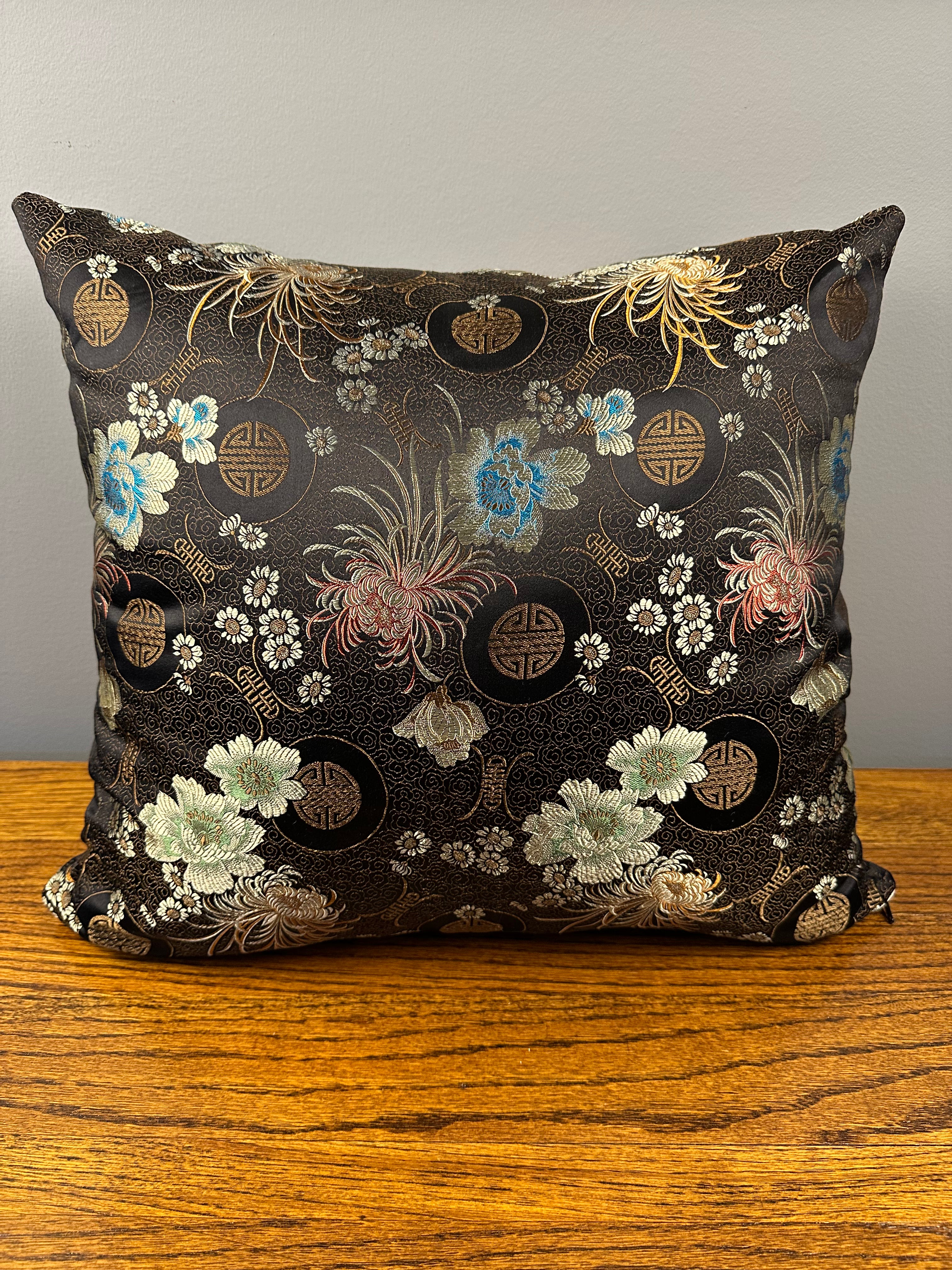 Midnight Garden in Bloom- Chinoiserie Floral Brocade Pillows