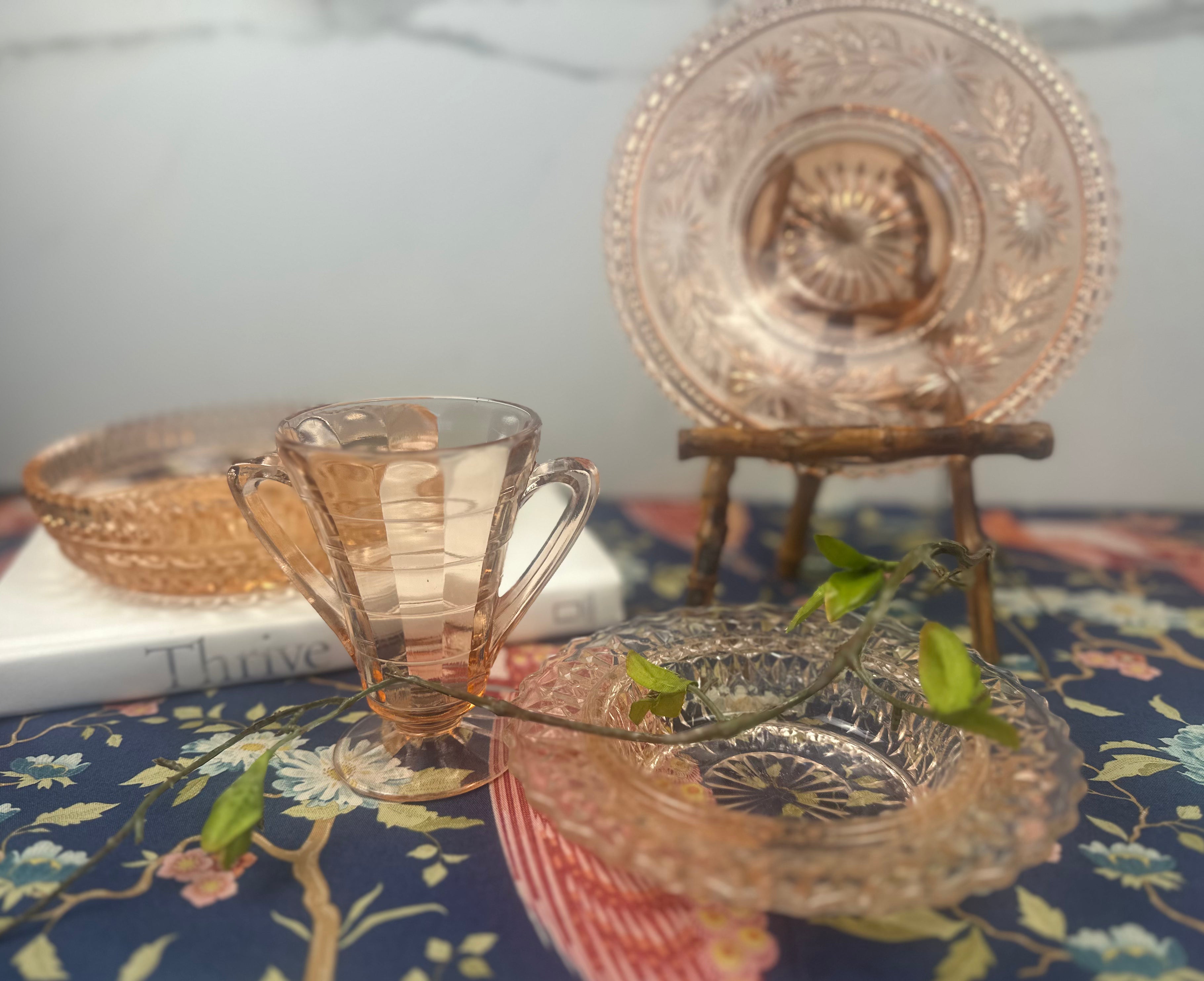 Pink Depression Glass Sugar Bowl – Block Optic Pattern Hocking Glass Company | Circa 1930–1939