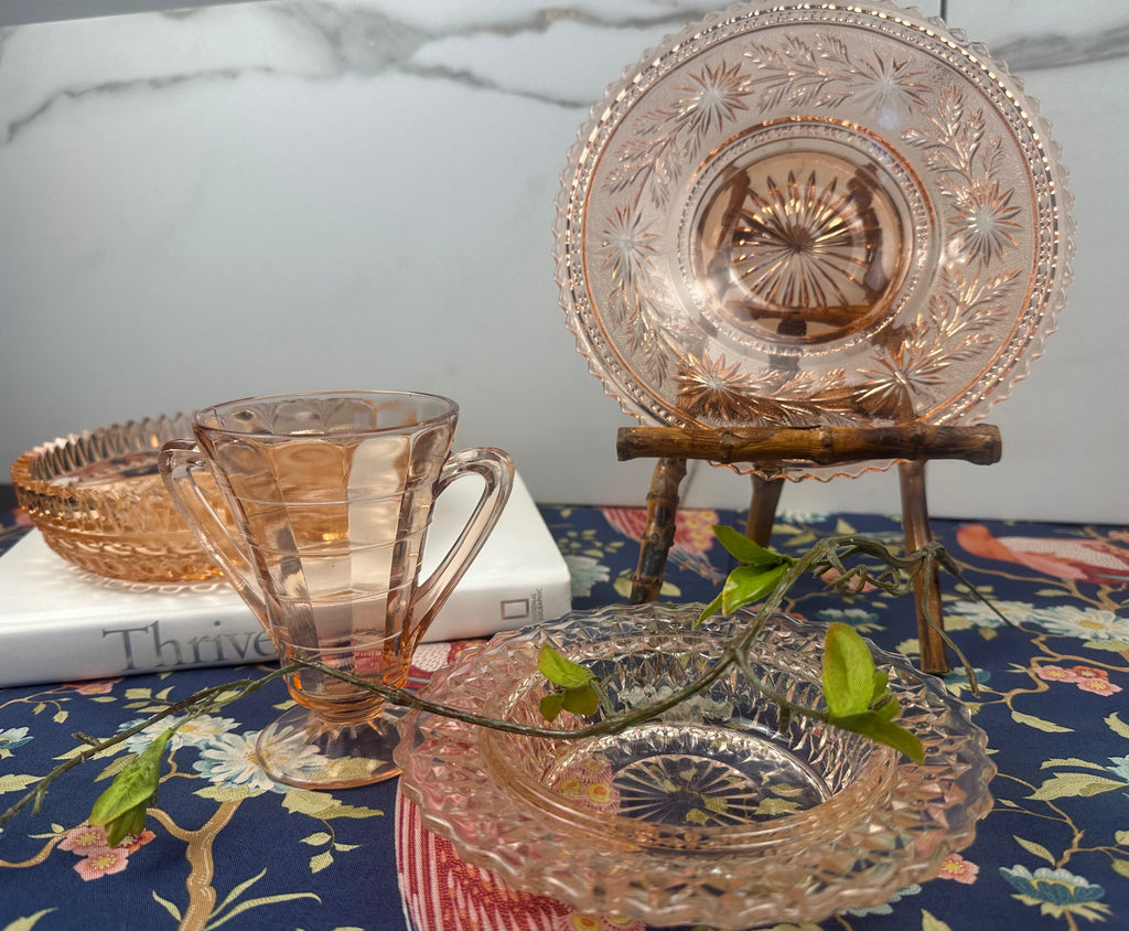 Vintage Pink Depression Glass 6¼" Divided Relish Bowl Unknown Maker & Pattern | Circa 1930s–1940s
