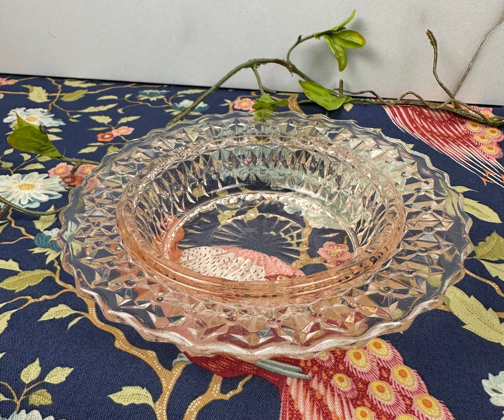 Pink Depression Glass 6" Butter Dish – “Buttons & Bows” Jeannette Glass Company | Circa 1947–1949