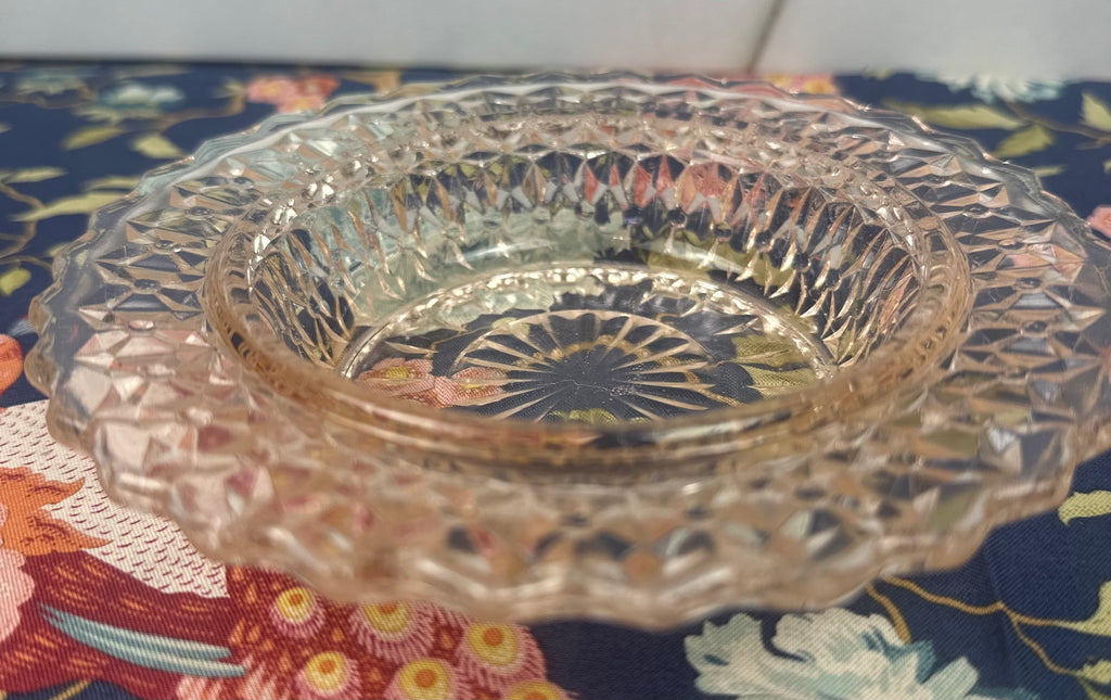 Pink Depression Glass 6" Butter Dish – “Buttons & Bows” Jeannette Glass Company | Circa 1947–1949