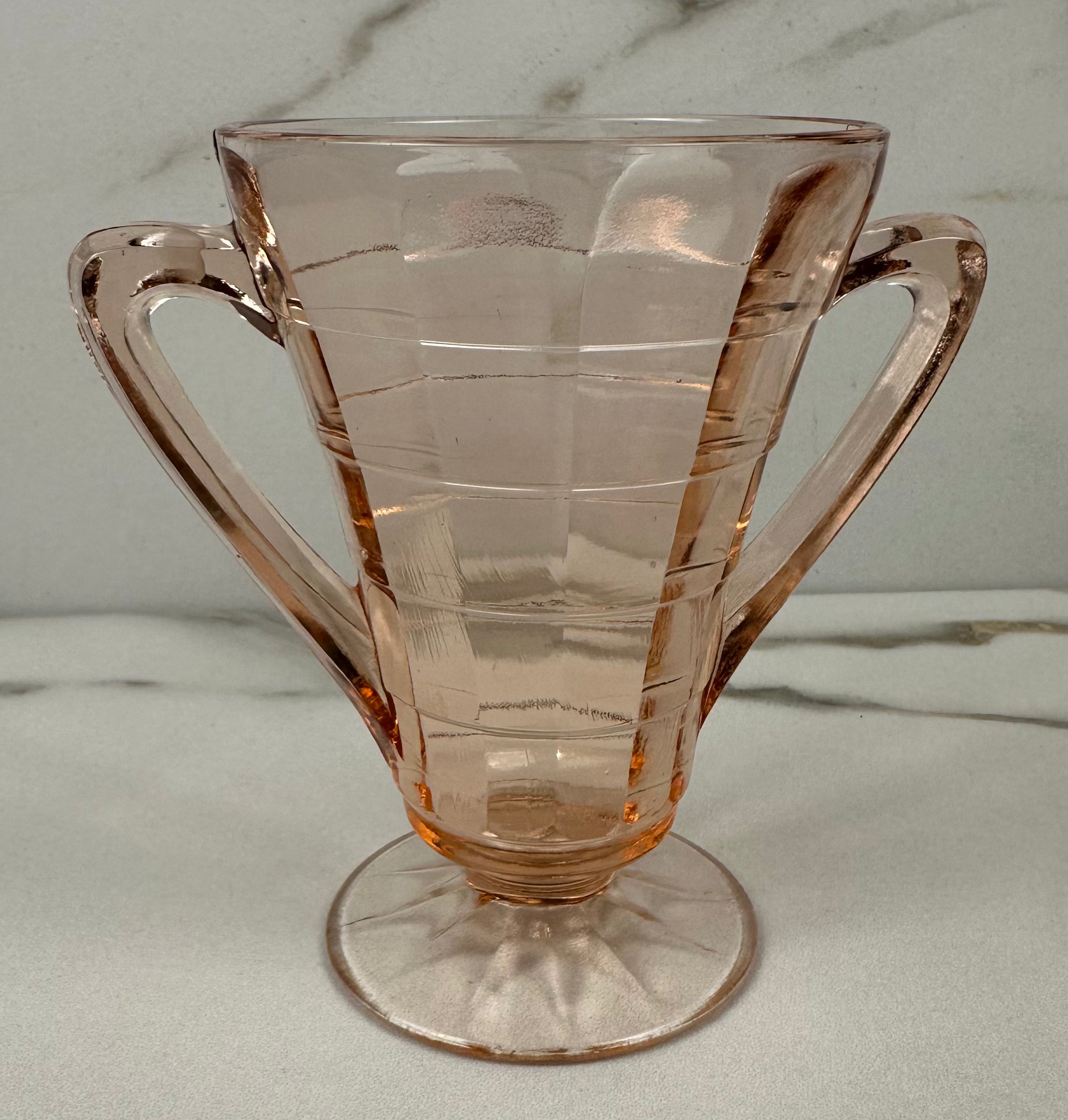 Pink Depression Glass Sugar Bowl – Block Optic Pattern Hocking Glass Company | Circa 1930–1939