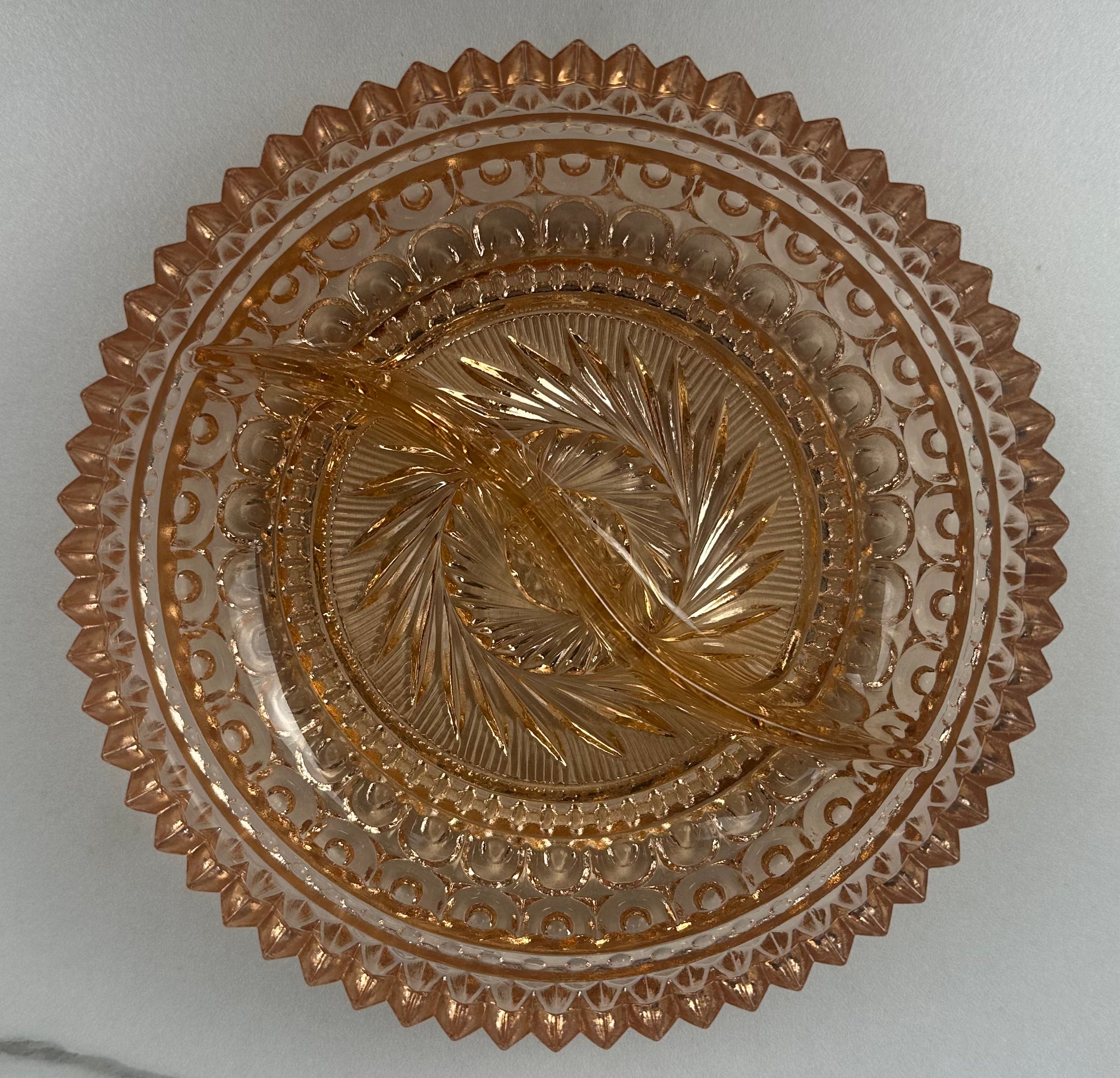 Vintage Pink Depression Glass 6¼" Divided Relish Bowl Unknown Maker & Pattern | Circa 1930s–1940s