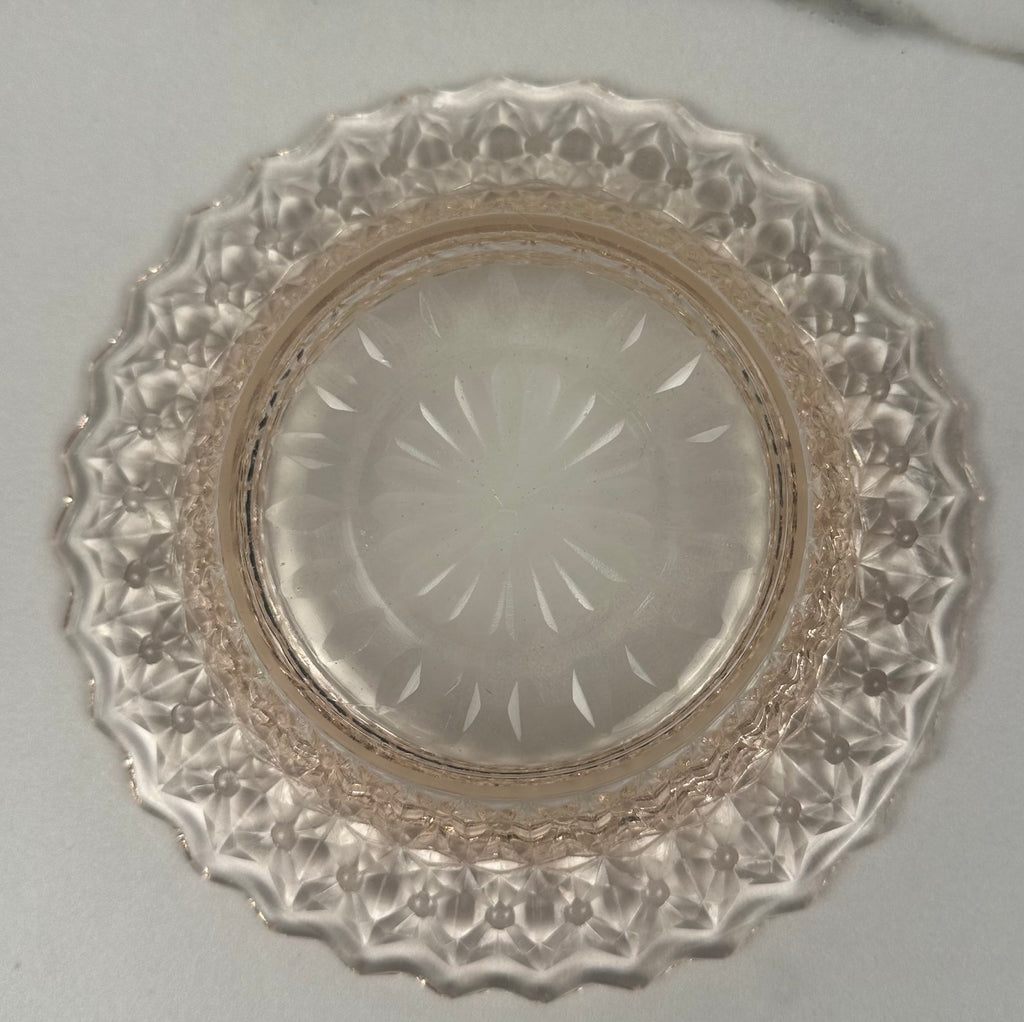 Pink Depression Glass 6" Butter Dish – “Buttons & Bows” Jeannette Glass Company | Circa 1947–1949