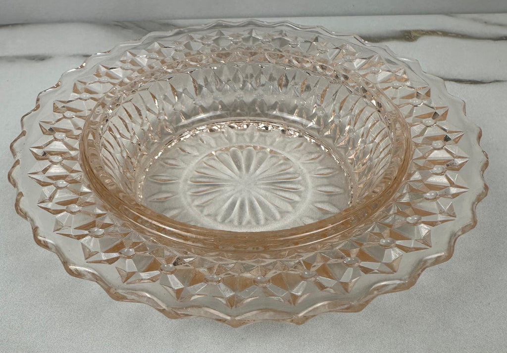 Pink Depression Glass 6" Butter Dish – “Buttons & Bows” Jeannette Glass Company | Circa 1947–1949