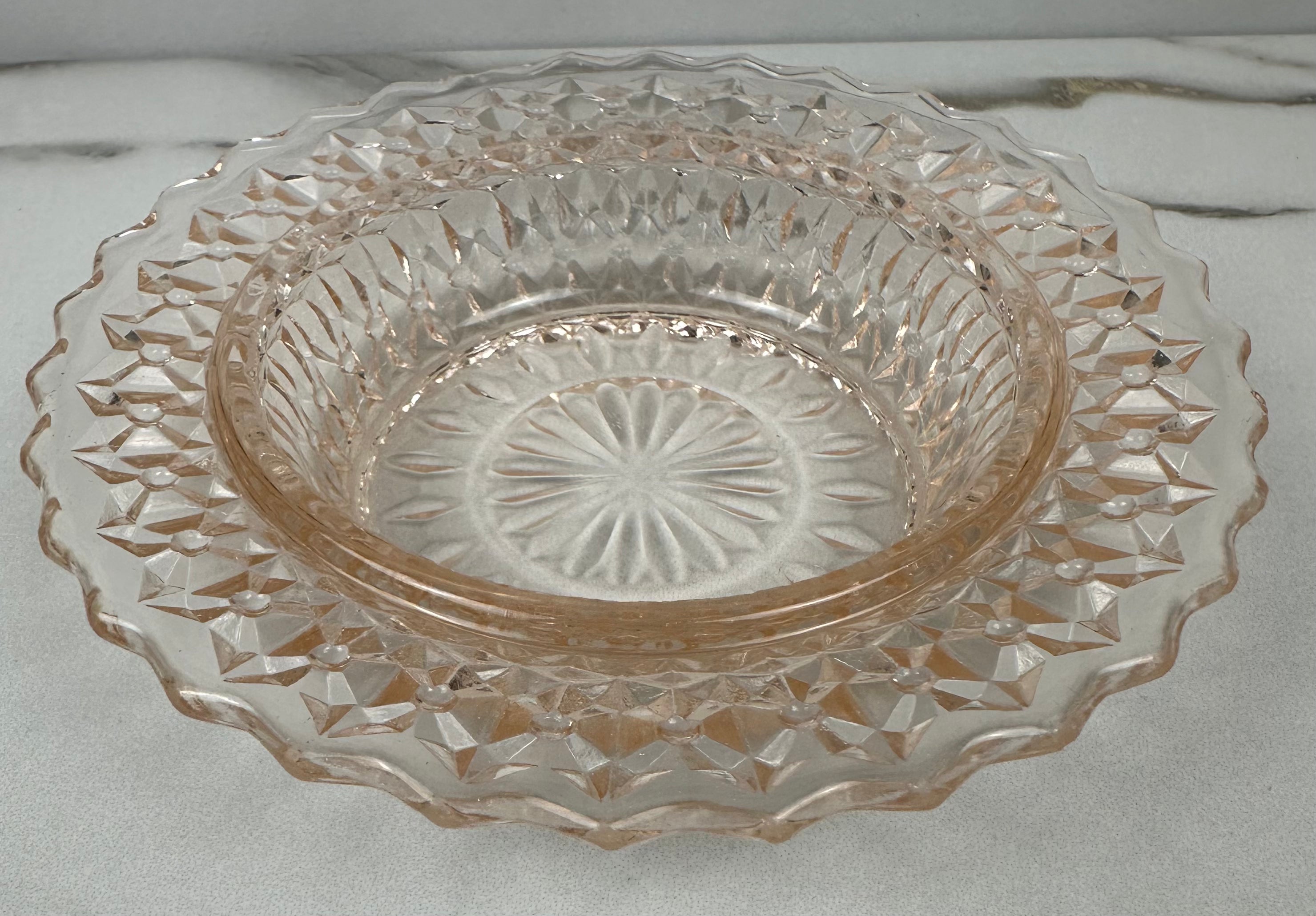 Pink Depression Glass 6" Butter Dish – Holiday “Buttons & Bows” Jeannette Glass Company | Circa 1947–1949