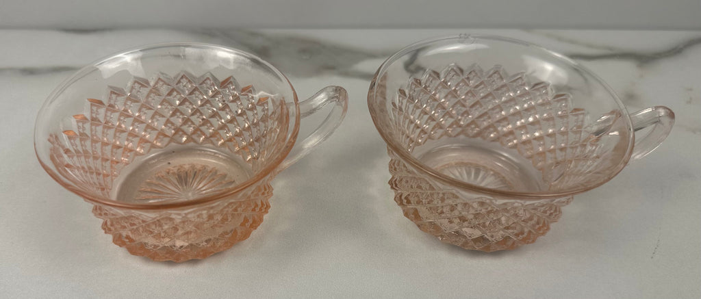 Set of 2 Pink Depression Glass Cups – “Miss America” Anchor Hocking | Circa 1935–1938