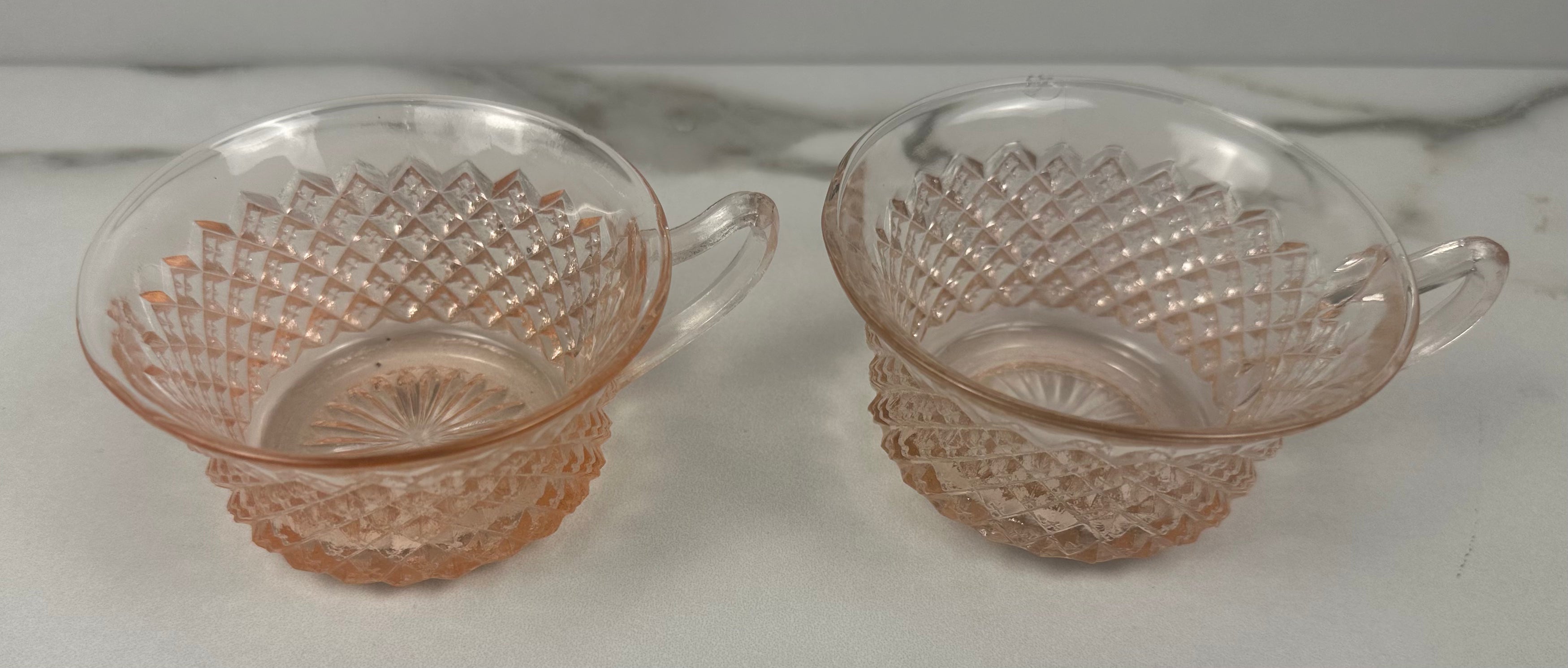 Set of 2 Pink Depression Glass Cups – “Miss America” Pattern Anchor Hocking | Circa 1935–1938