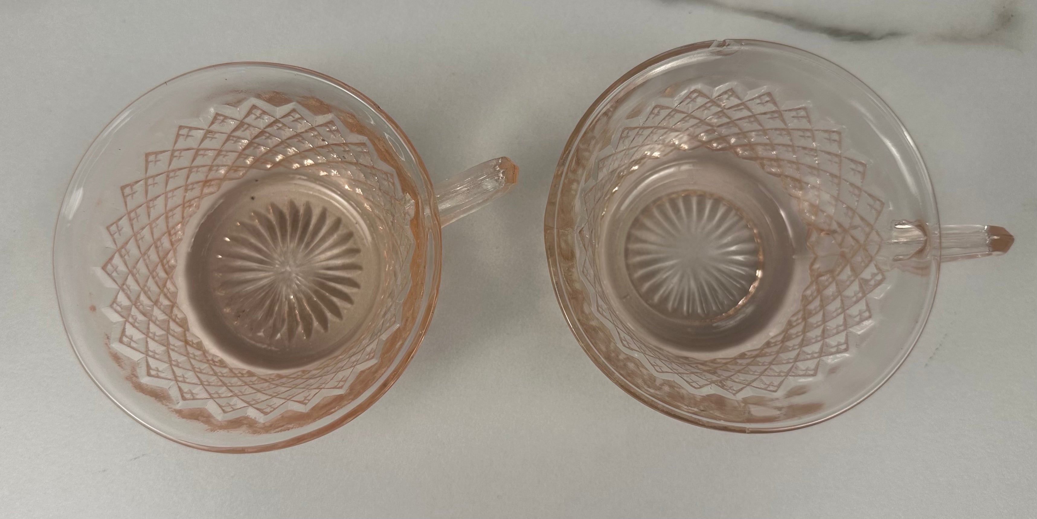 Set of 2 Pink Depression Glass Cups – “Miss America” Pattern Anchor Hocking | Circa 1935–1938