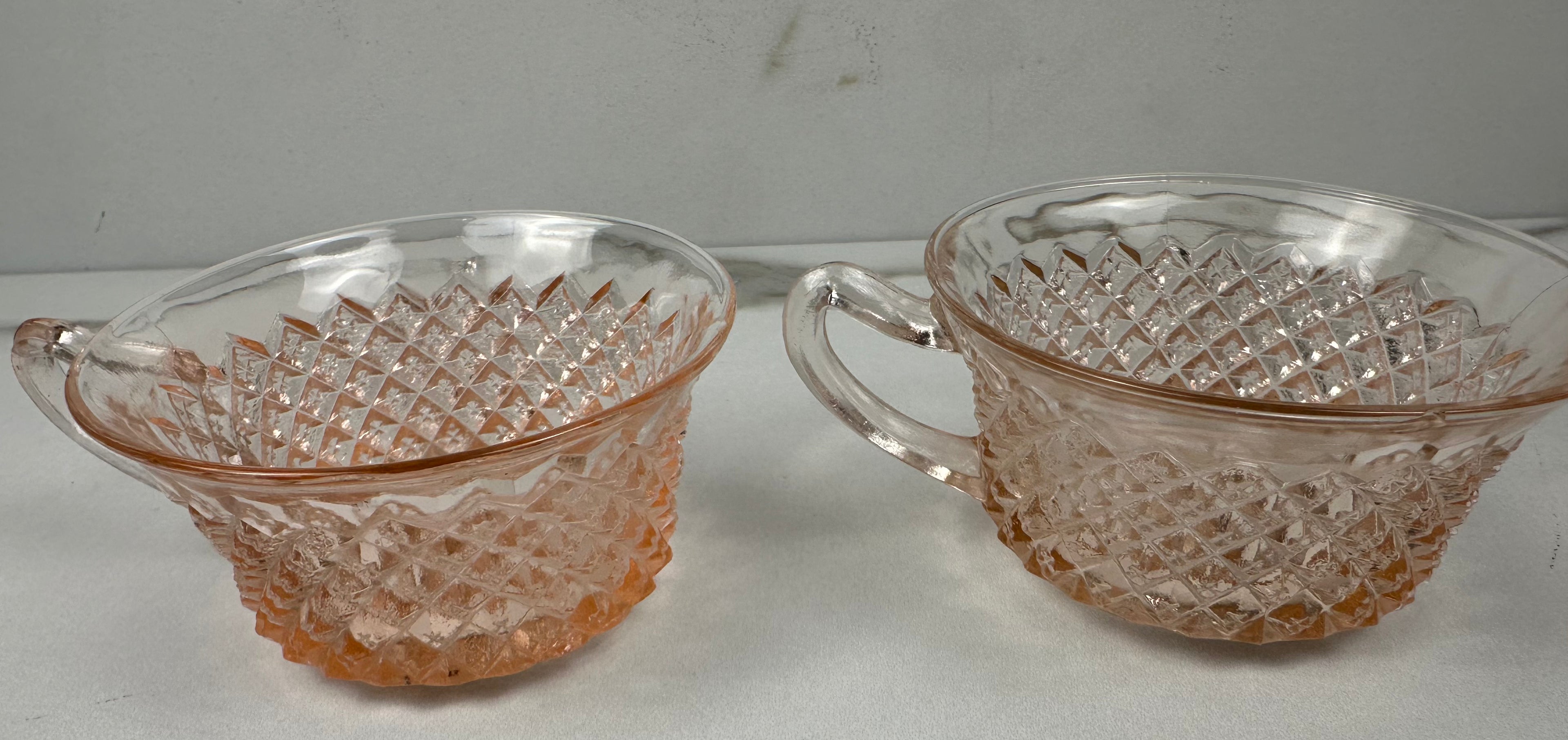 Set of 2 Pink Depression Glass Cups – “Miss America” Anchor Hocking | Circa 1935–1938