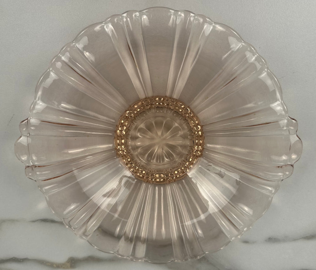 Pink Depression Glass Pedestal Candy Bowl – Tab Handled  Old Café Pattern | Anchor Hocking |