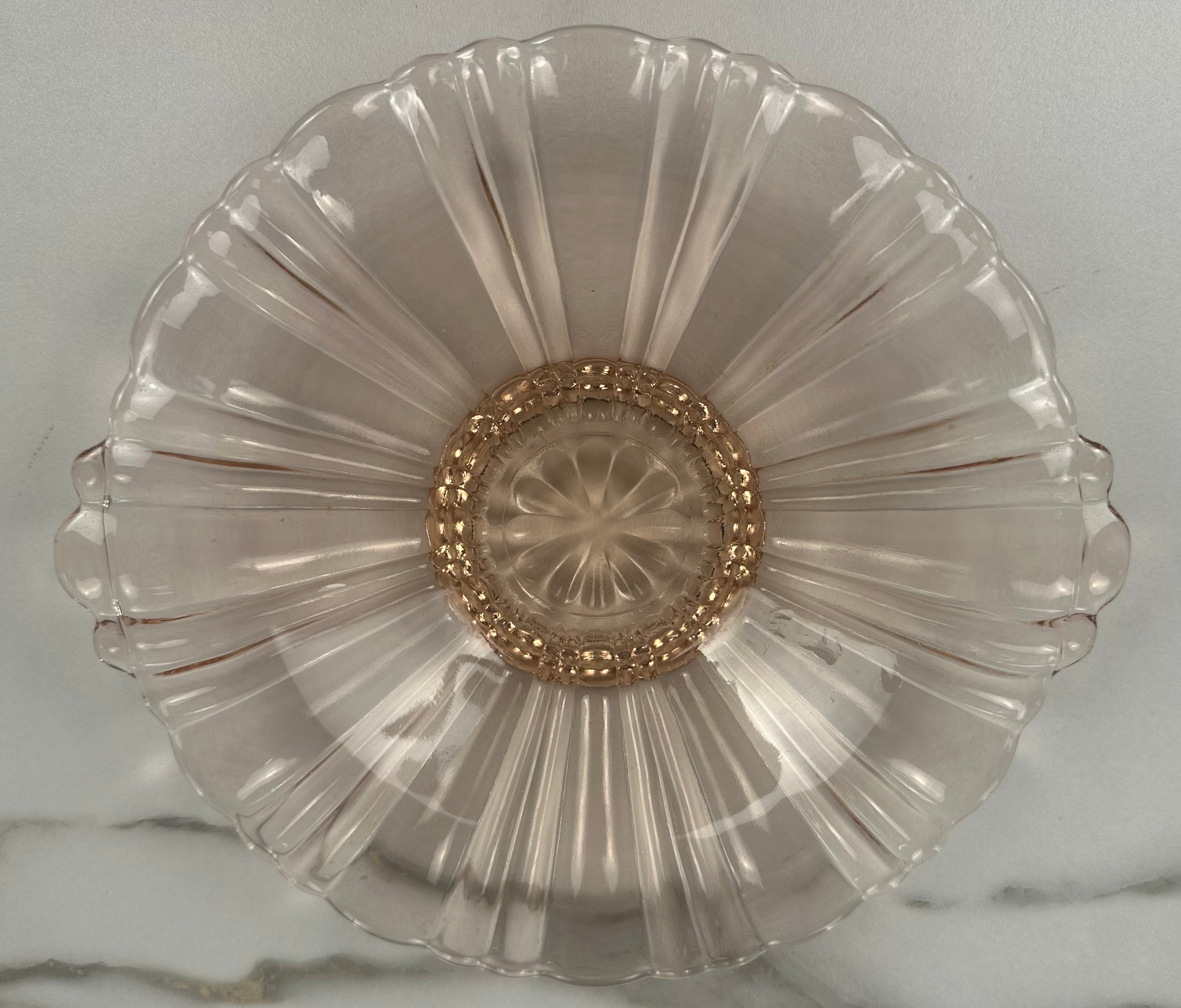 Pink Depression Glass Pedestal Candy Bowl – Tab Handled  Old Café Pattern | Anchor Hocking |