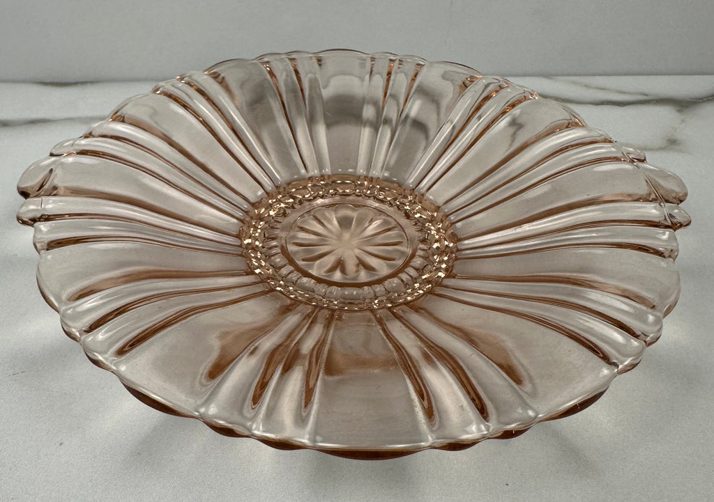 Pink Depression Glass Pedestal Candy Bowl – Tab Handled  Old Café Pattern | Anchor Hocking |