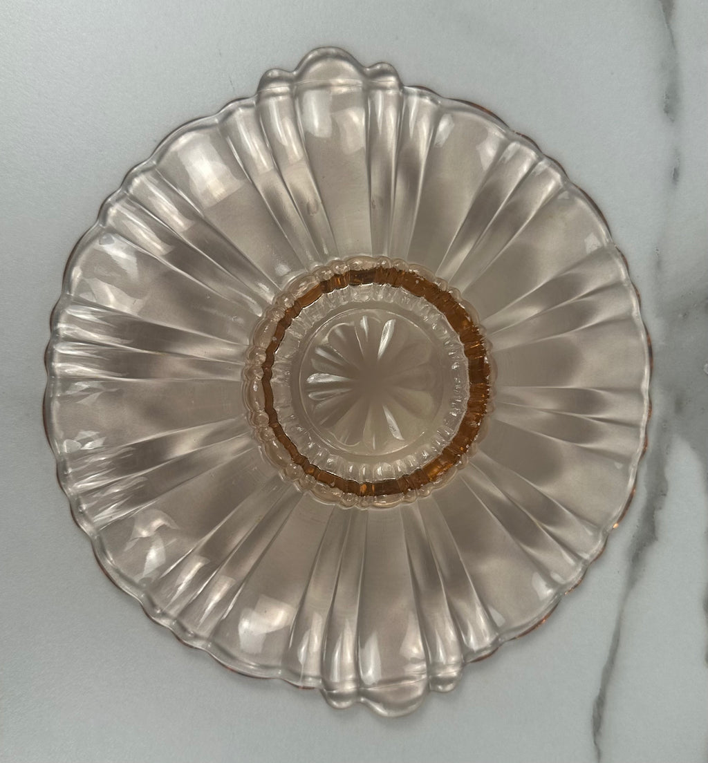 Pink Depression Glass Pedestal Candy Bowl – Tab Handled  Old Café Pattern | Anchor Hocking |