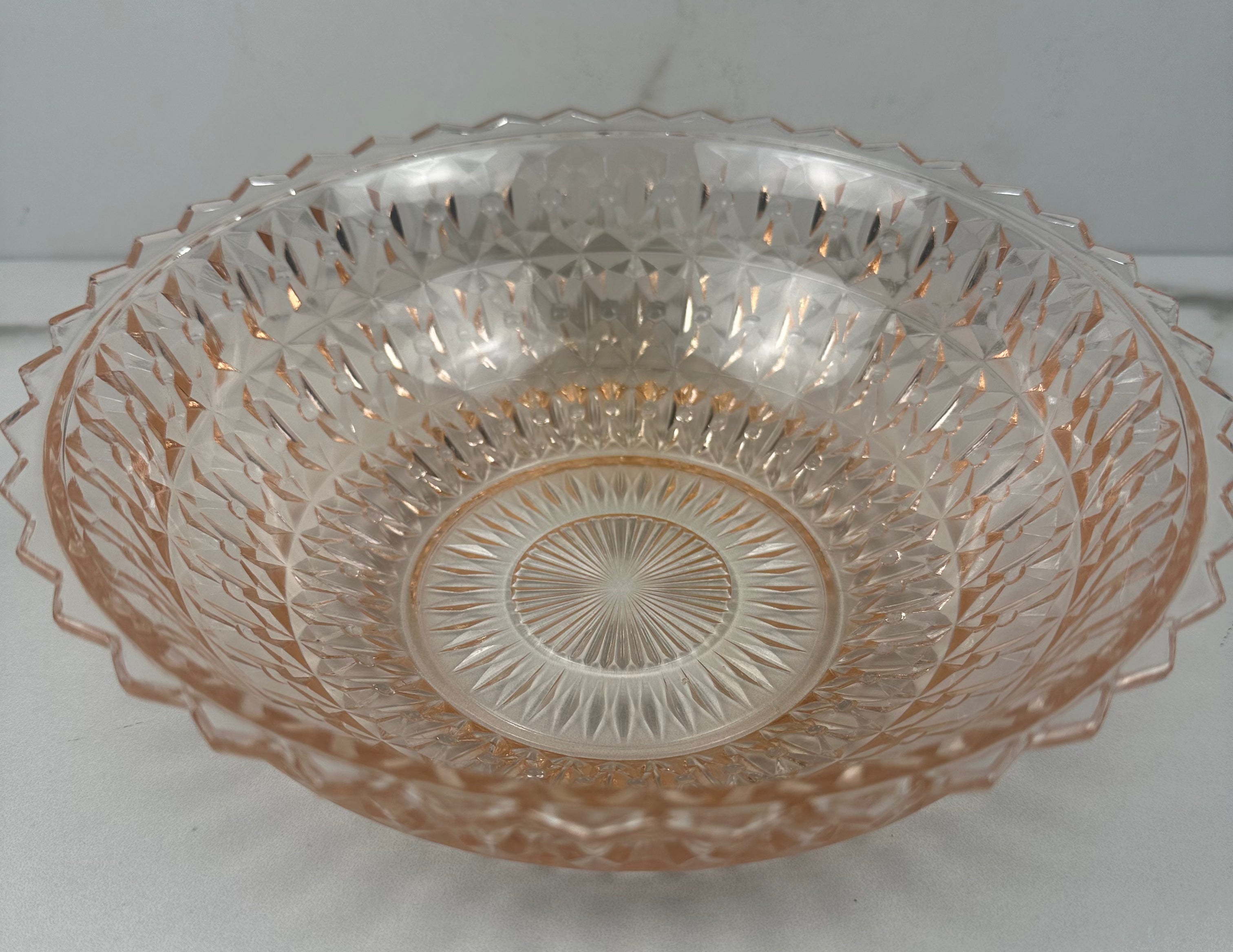 Pink Depression Glass 8½" Bowl – Holiday “Buttons & Bows” Jeannette Glass Company | Circa 1947–1949