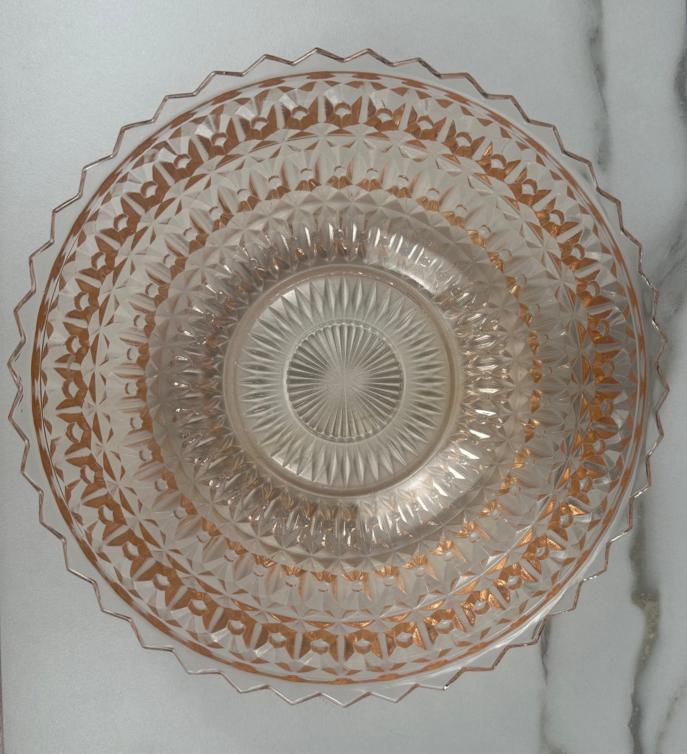 Pink Depression Glass 8½" Bowl – Holiday “Buttons & Bows” Jeannette Glass Company | Circa 1947–1949