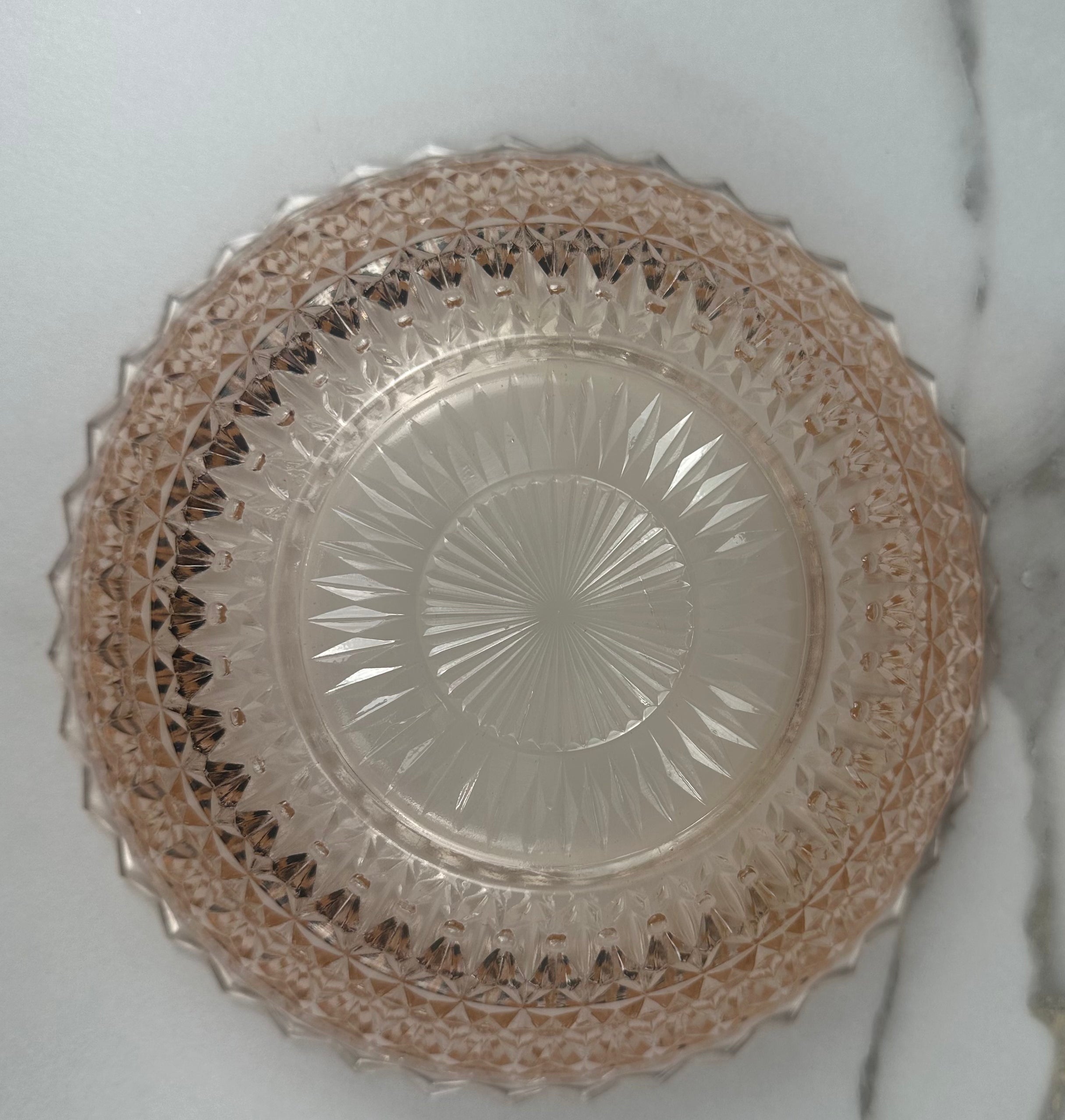 Pink Depression Glass 8½" Bowl – Holiday “Buttons & Bows” Jeannette Glass Company | Circa 1947–1949