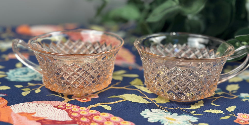 Set of 2 Pink Depression Glass Cups – “Miss America” Anchor Hocking | Circa 1935–1938