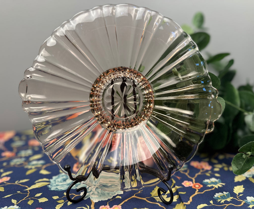 Pink Depression Glass Pedestal Candy Bowl – Tab Handled  Old Café Pattern | Anchor Hocking |