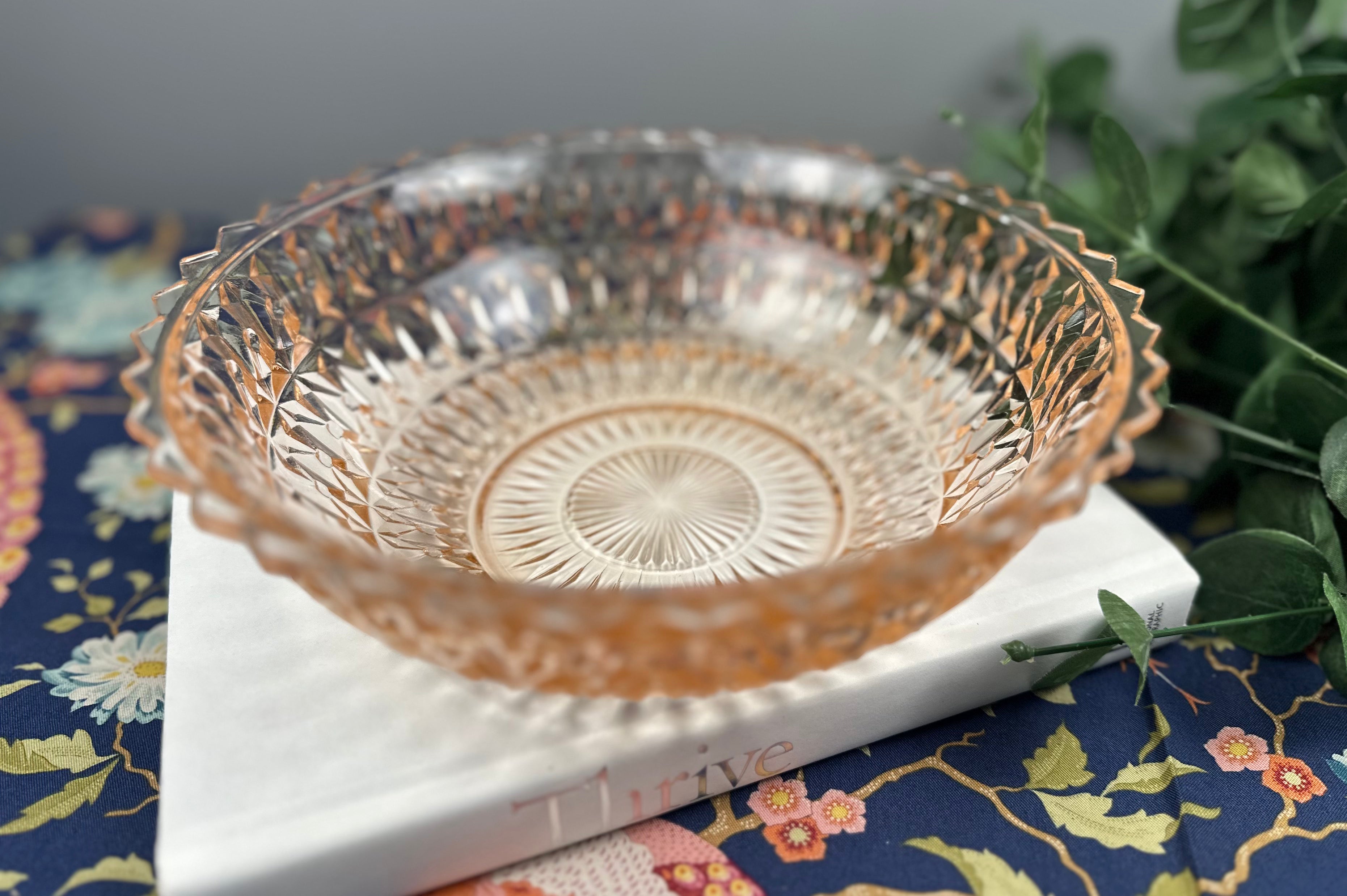 Pink Depression Glass 8½" Bowl – Holiday “Buttons & Bows” Jeannette Glass Company | Circa 1947–1949