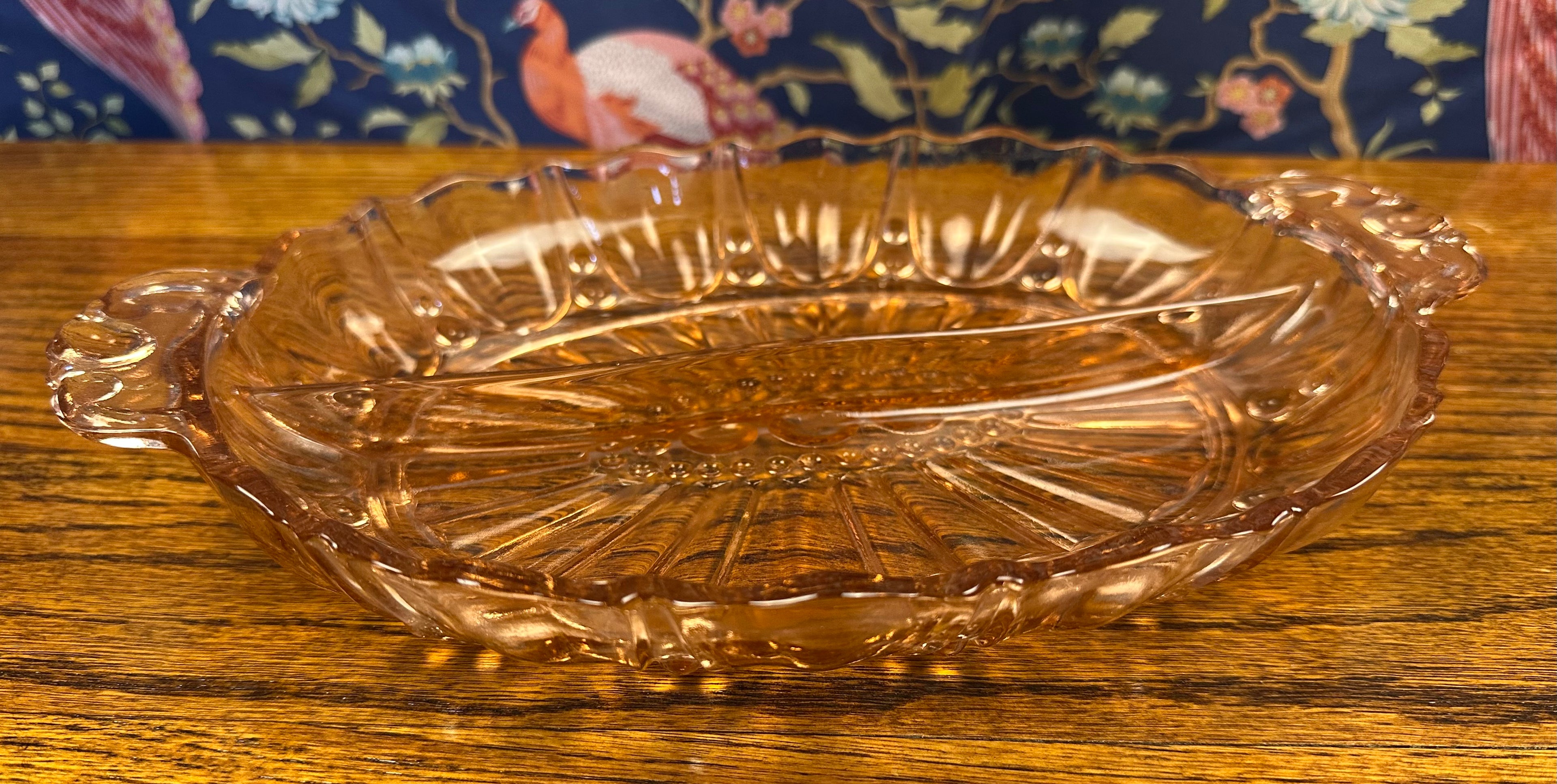 Pink Depression Glass Oval Divided Bowl – “Oyster and Pearl” Anchor Hocking Company | Circa 1938-1940