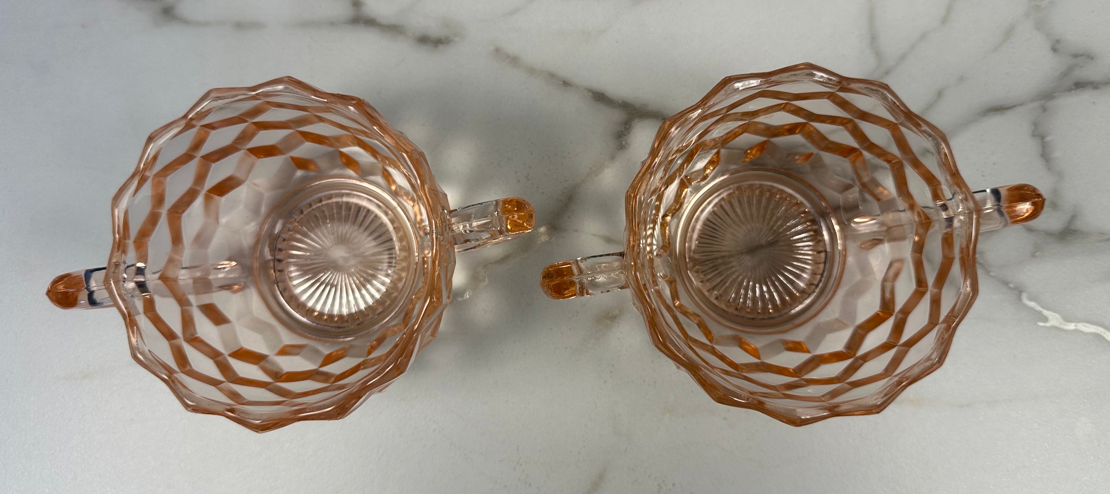 Pink Depression Glass Double Handled Sugar Bowl - Open – “Cube” Jeannette Glass Company | Circa 1929-1934