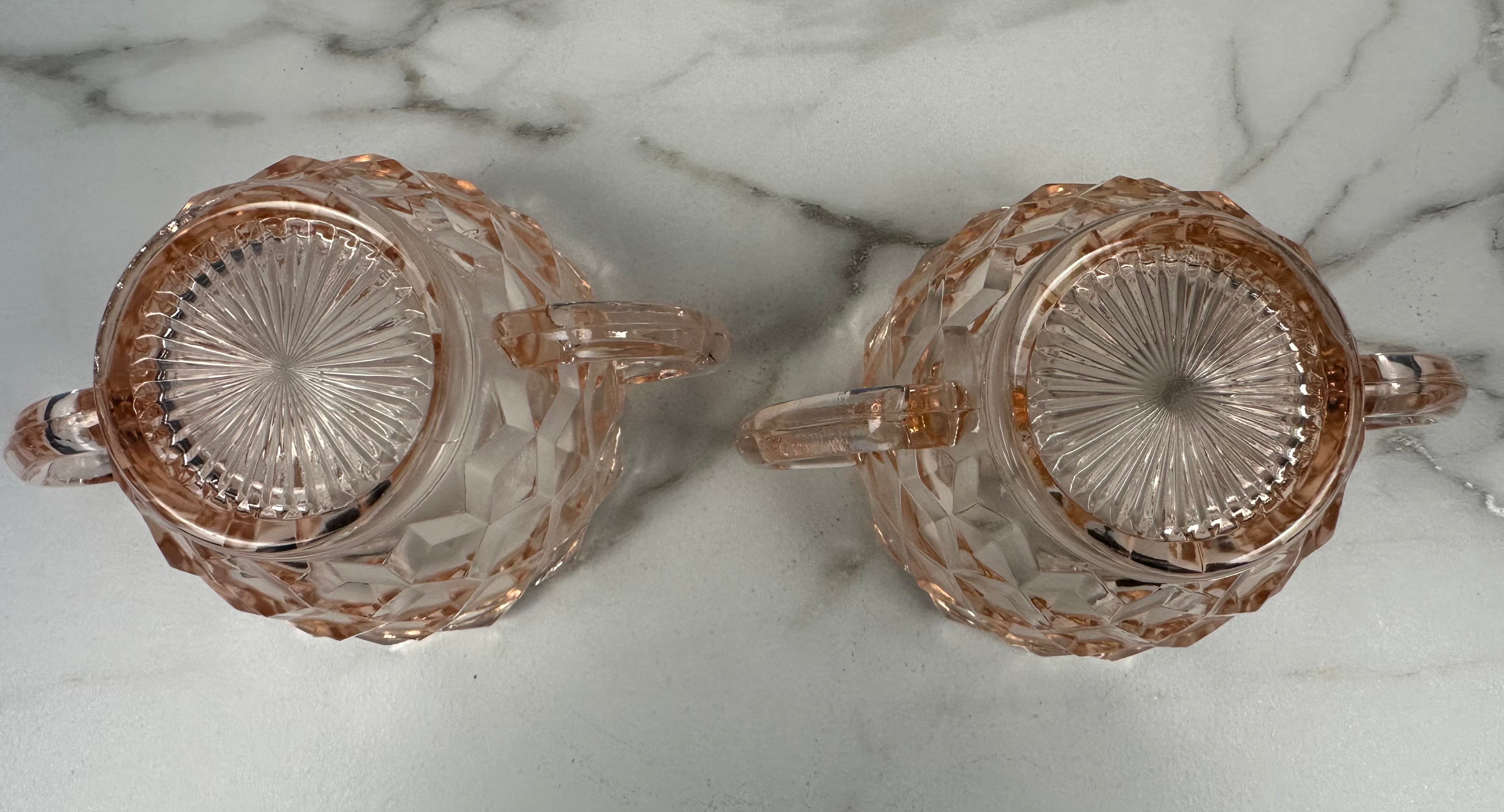 Pink Depression Glass Double Handled Sugar Bowl - Open – “Cube” Jeannette Glass Company | Circa 1929-1934