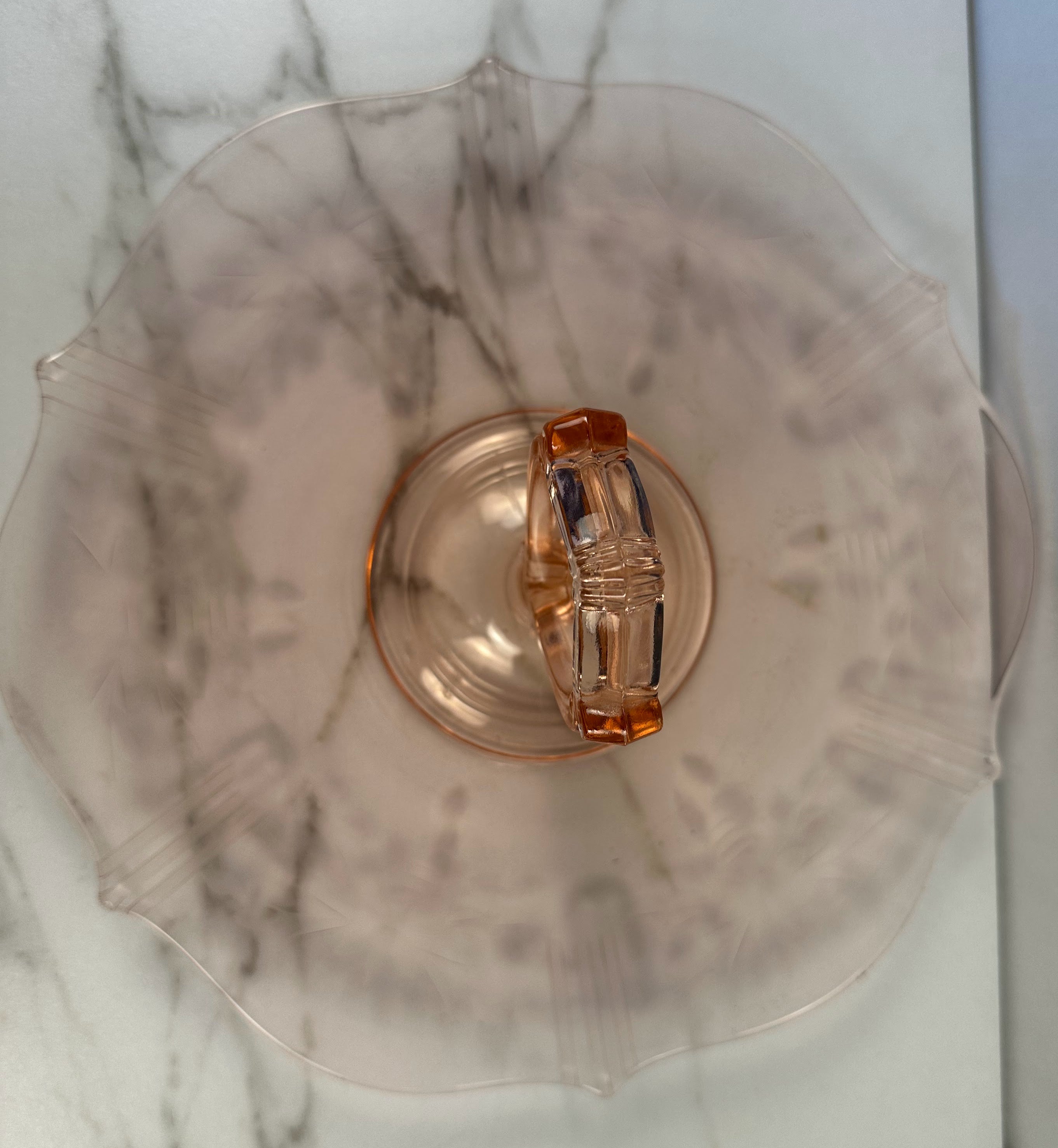 Pink Depression Glass Center Handle Tray with Handle  – “Jubilee” Lancaster Glass | Circa 1930-1937