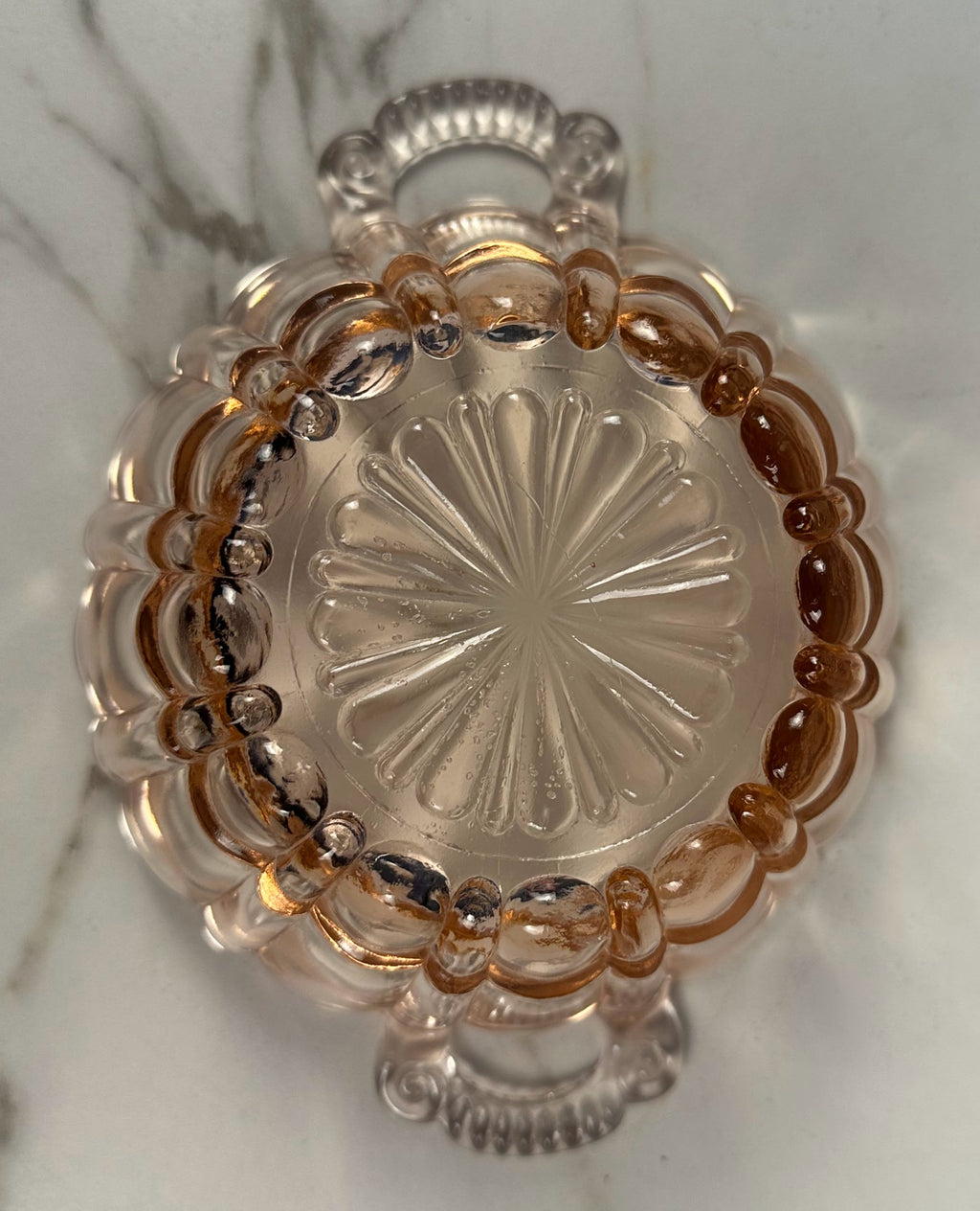Pink Depression Glass Double Handled Round  Bowl – “Old Cafe” Anchor Hocking Company | Circa 1936-1940
