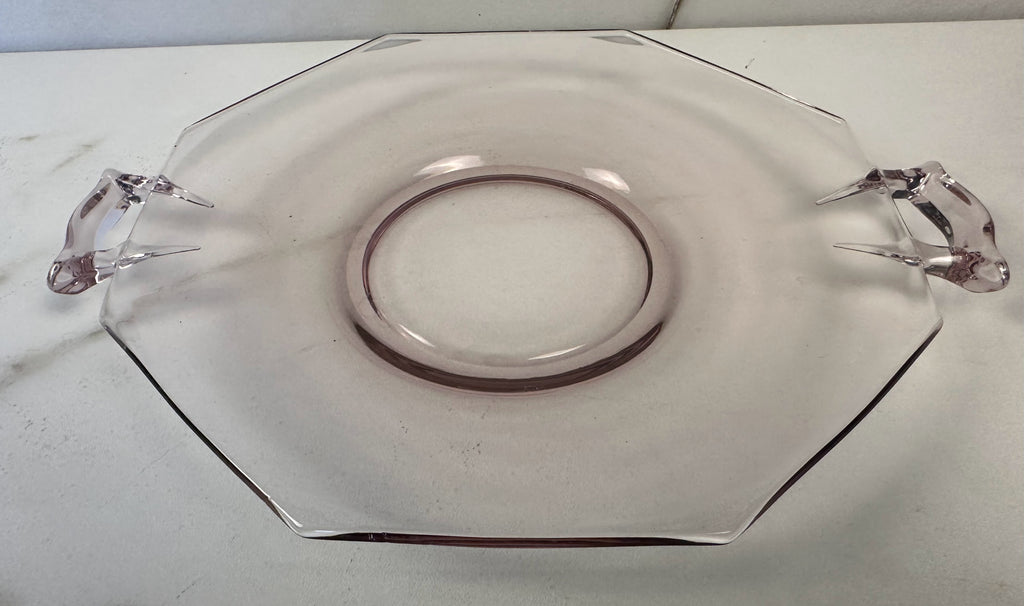 Pink Depression Glass Octagon Plate with Handles  Heisey Glass Company  | Circa 1925-1937