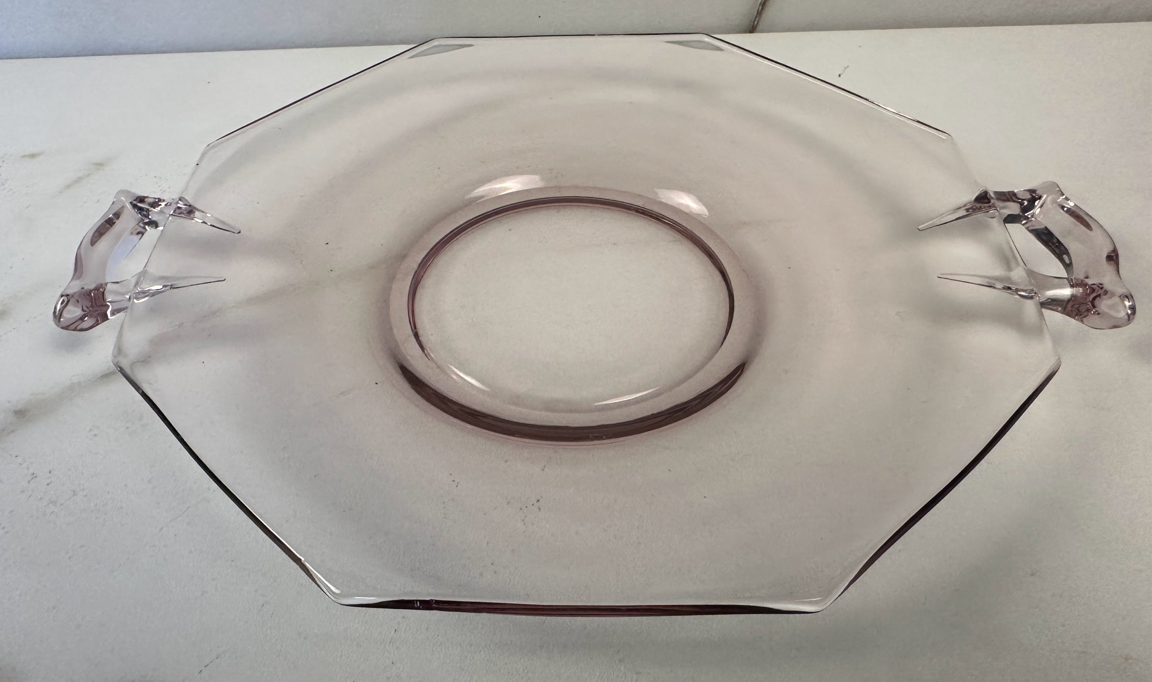 Pink Depression Glass Octagon Plate with Handles  Heisey Glass Company  | Circa 1925-1937