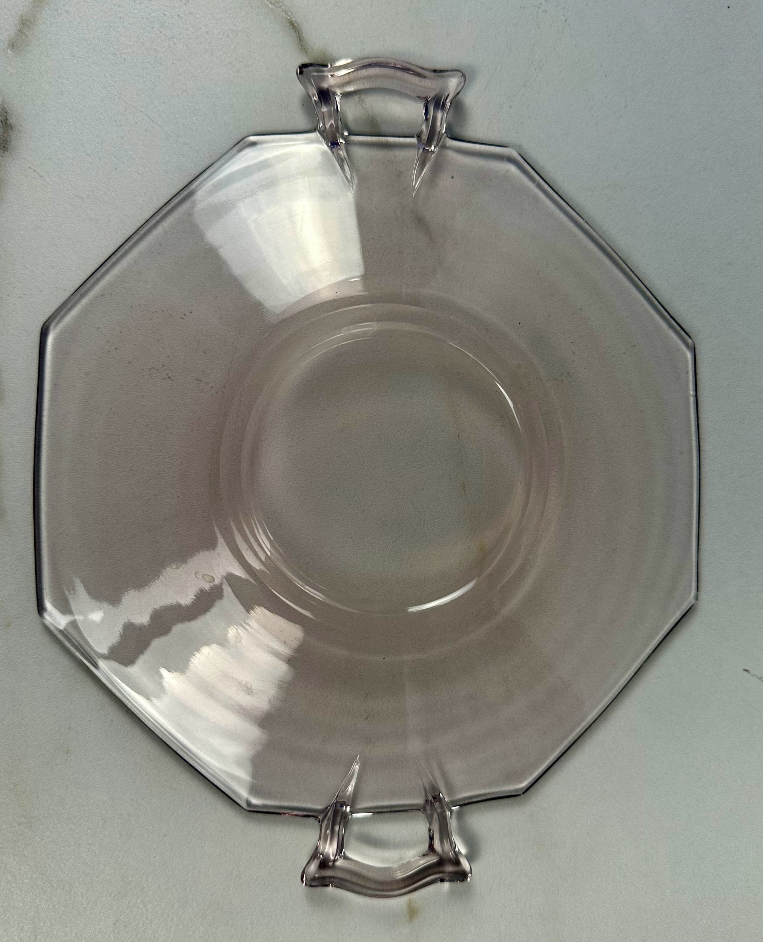 Pink Depression Glass Octagon Plate with Handles  Heisey Glass Company  | Circa 1925-1937