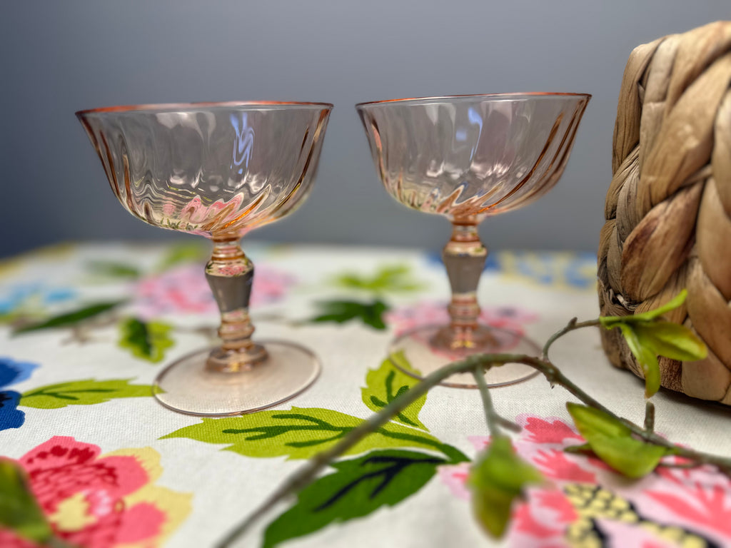 Pink Glass Pair Champagne Coups Glass “Rosaline” Luminarc | Circa 1948-1990