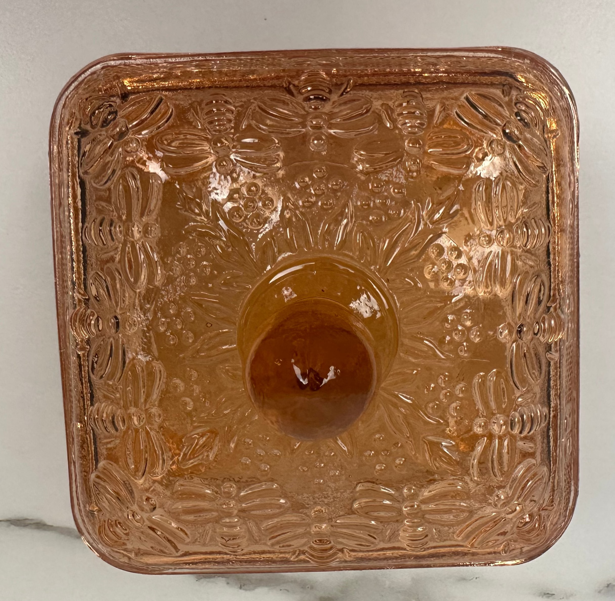 Pink Glass Honey Bee Square Candy Dish - Indiana Glass Company | Circa 1970-1990