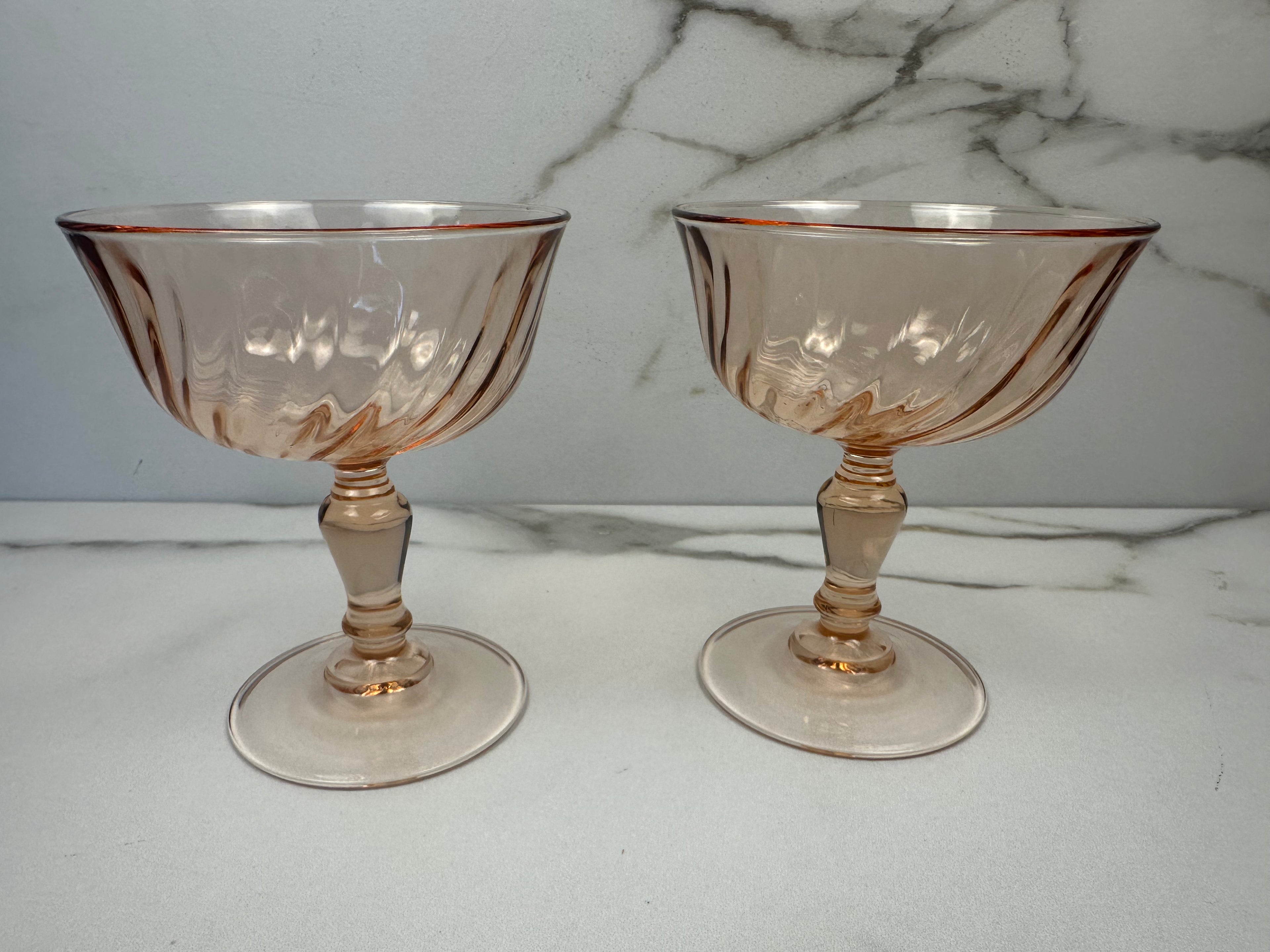Pink Glass Pair Champagne Coups Glass “Rosaline” Luminarc | Circa 1948-1990