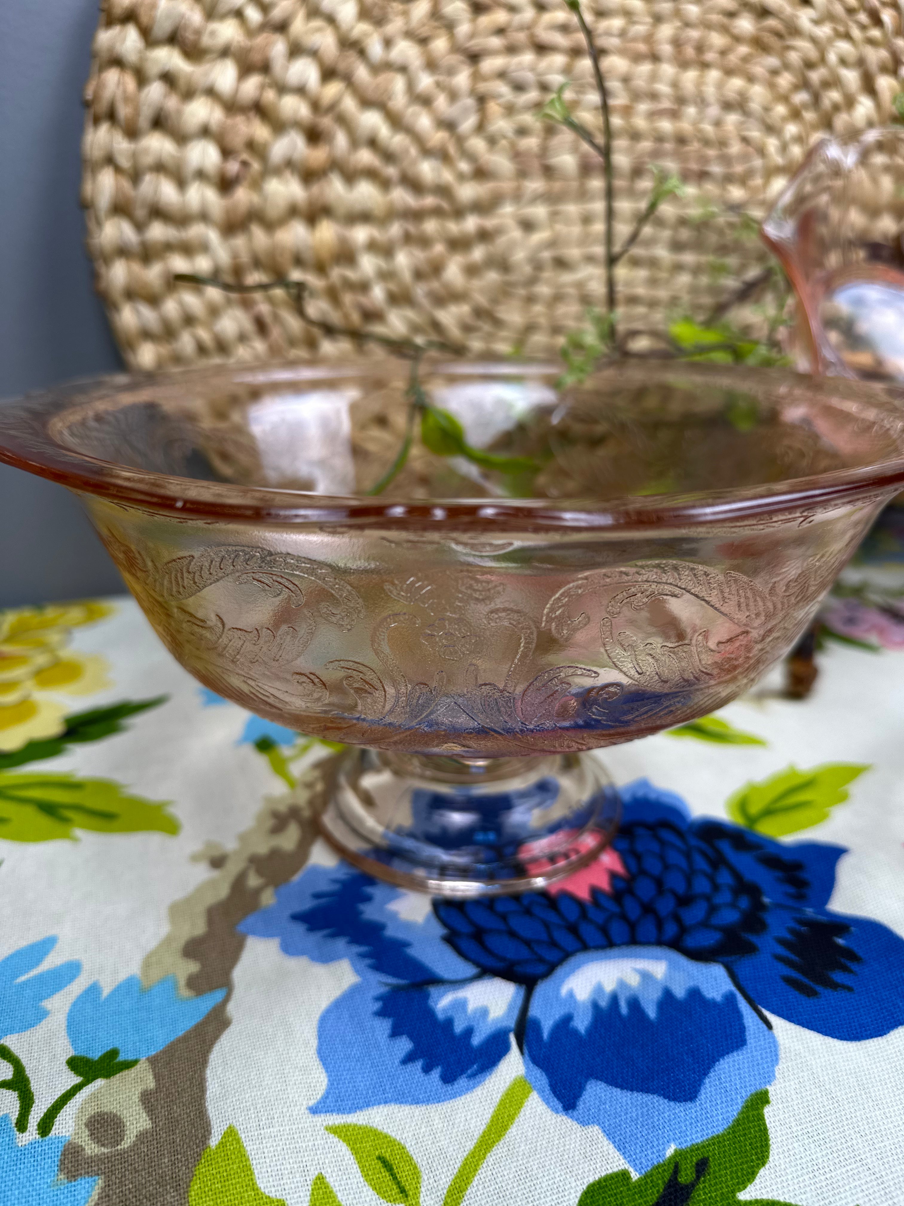 Pink Depression Glass Pedestal Bowl -  “Madrid” Jeannette Glass  | Circa 1932-1939