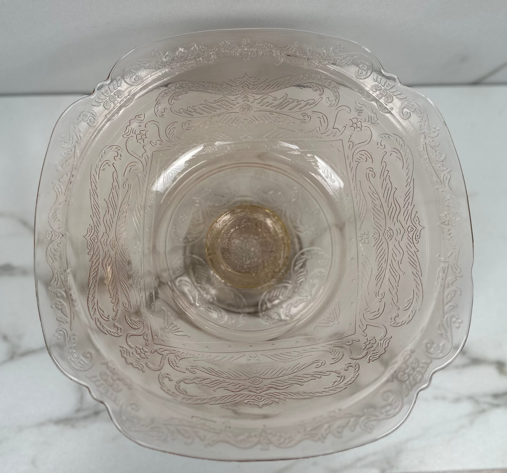 Pink Depression Glass Pedestal Bowl -  “Madrid” Jeannette Glass  | Circa 1932-1939