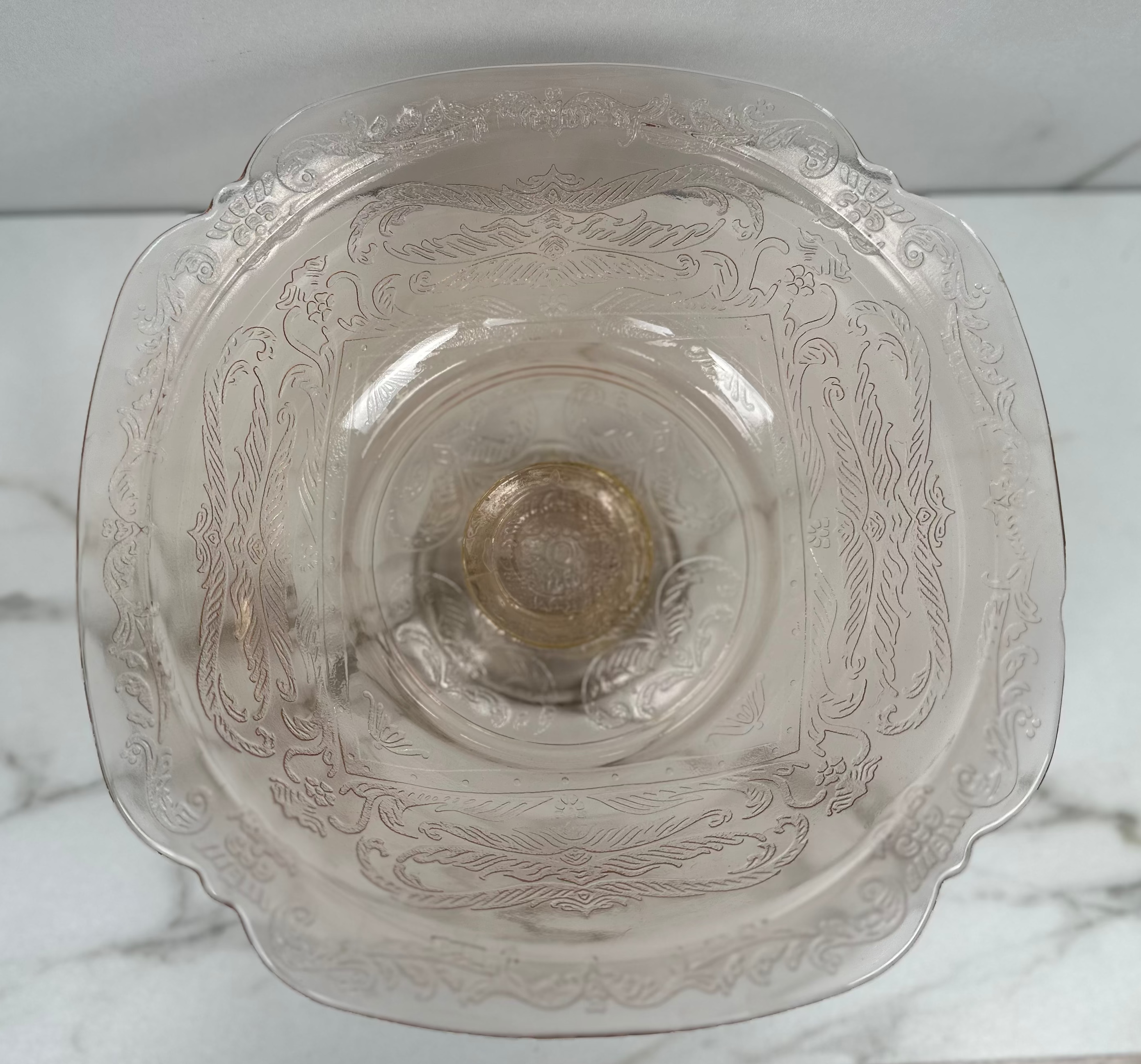 Pink Depression Glass Pedestal Bowl -  “Madrid” Jeannette Glass  | Circa 1932-1939