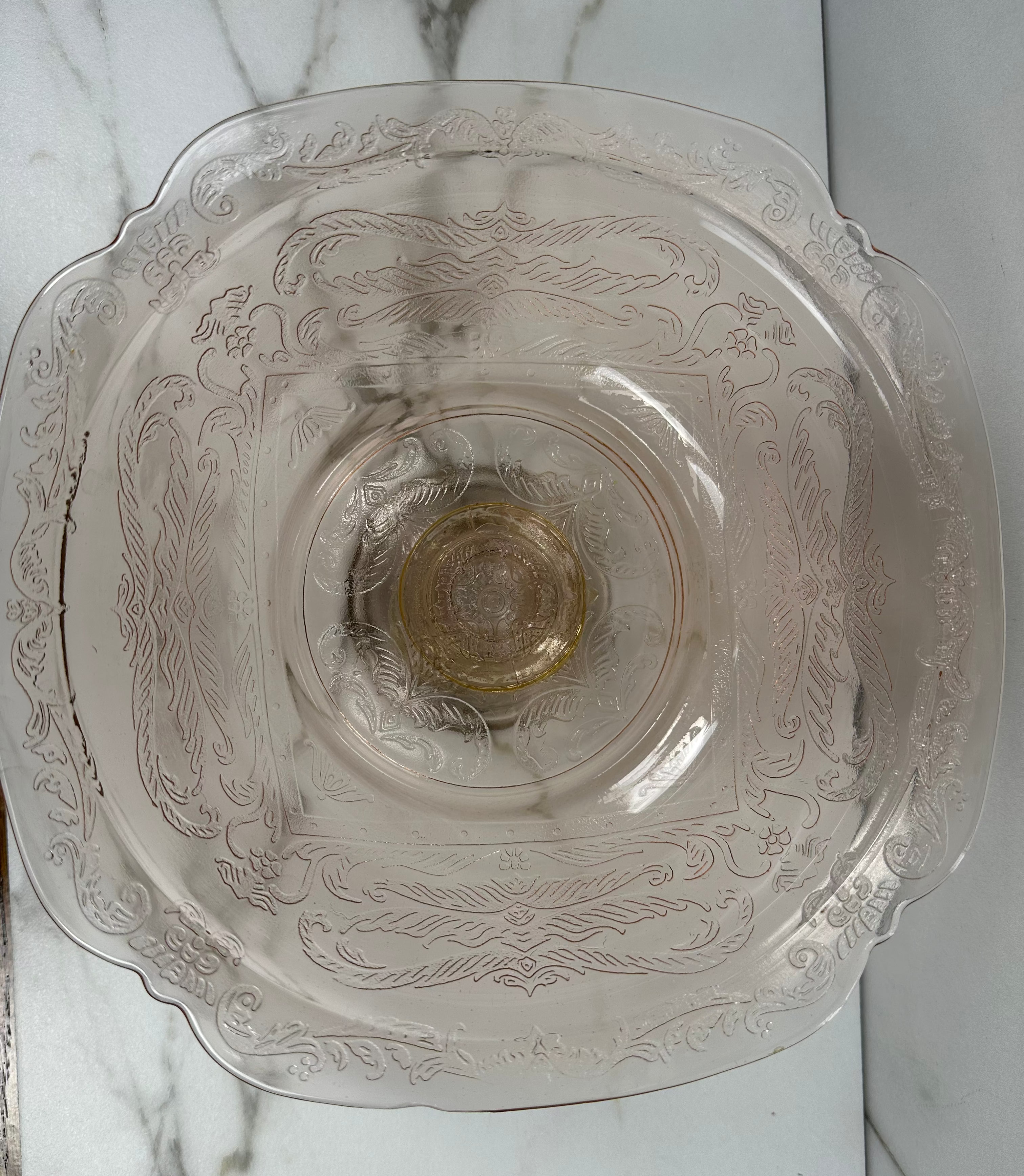 Pink Depression Glass Pedestal Bowl -  “Madrid” Jeannette Glass  | Circa 1932-1939