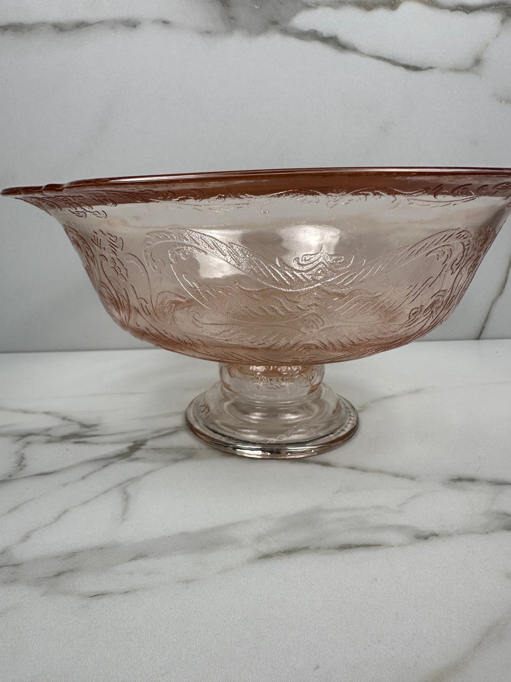 Pink Depression Glass Pedestal Bowl -  “Madrid” Jeannette Glass  | Circa 1932-1939