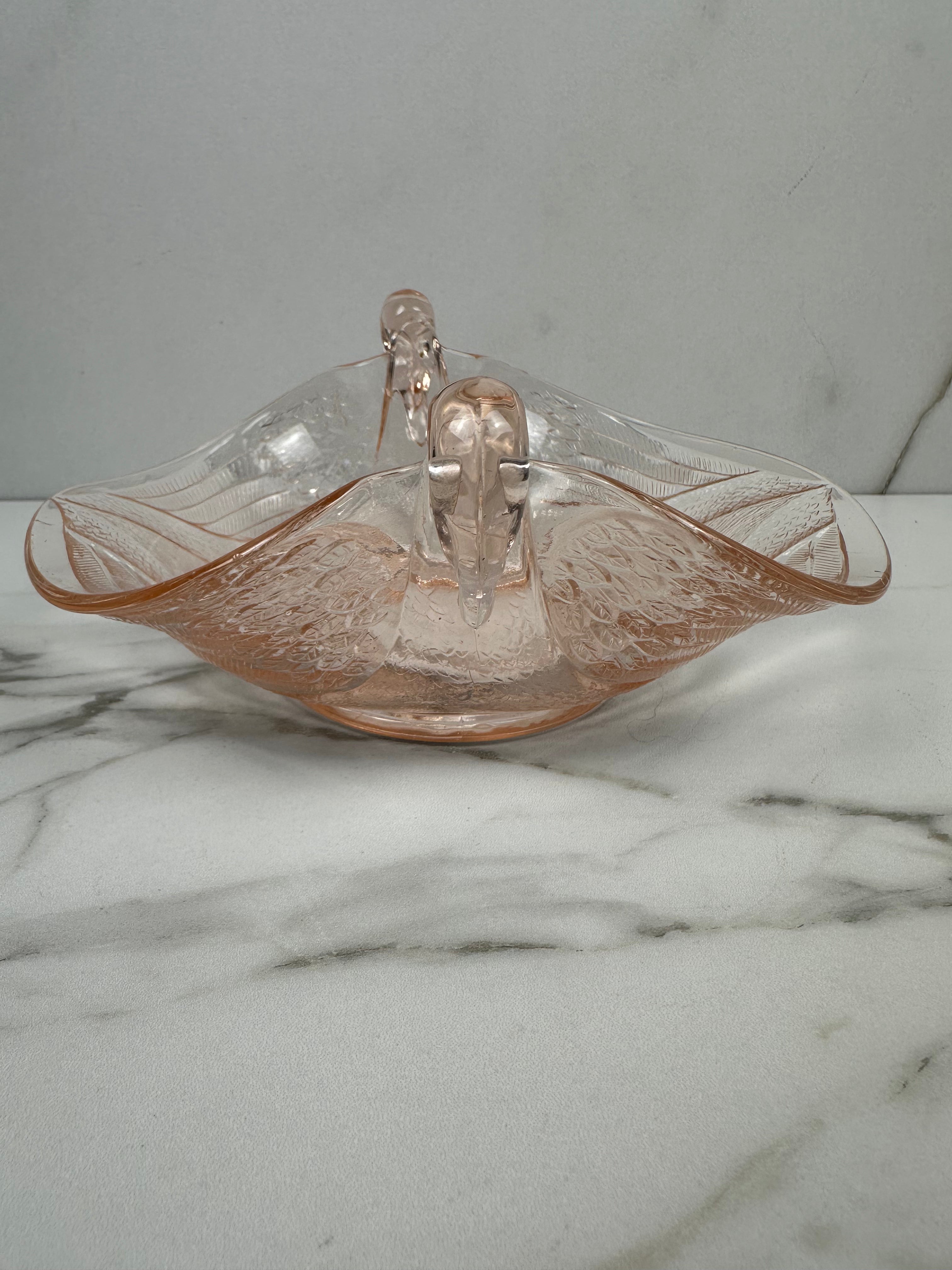 Pink Depression Glass Double Headed Swan Bowl -  Fenton  | Circa 1930’s