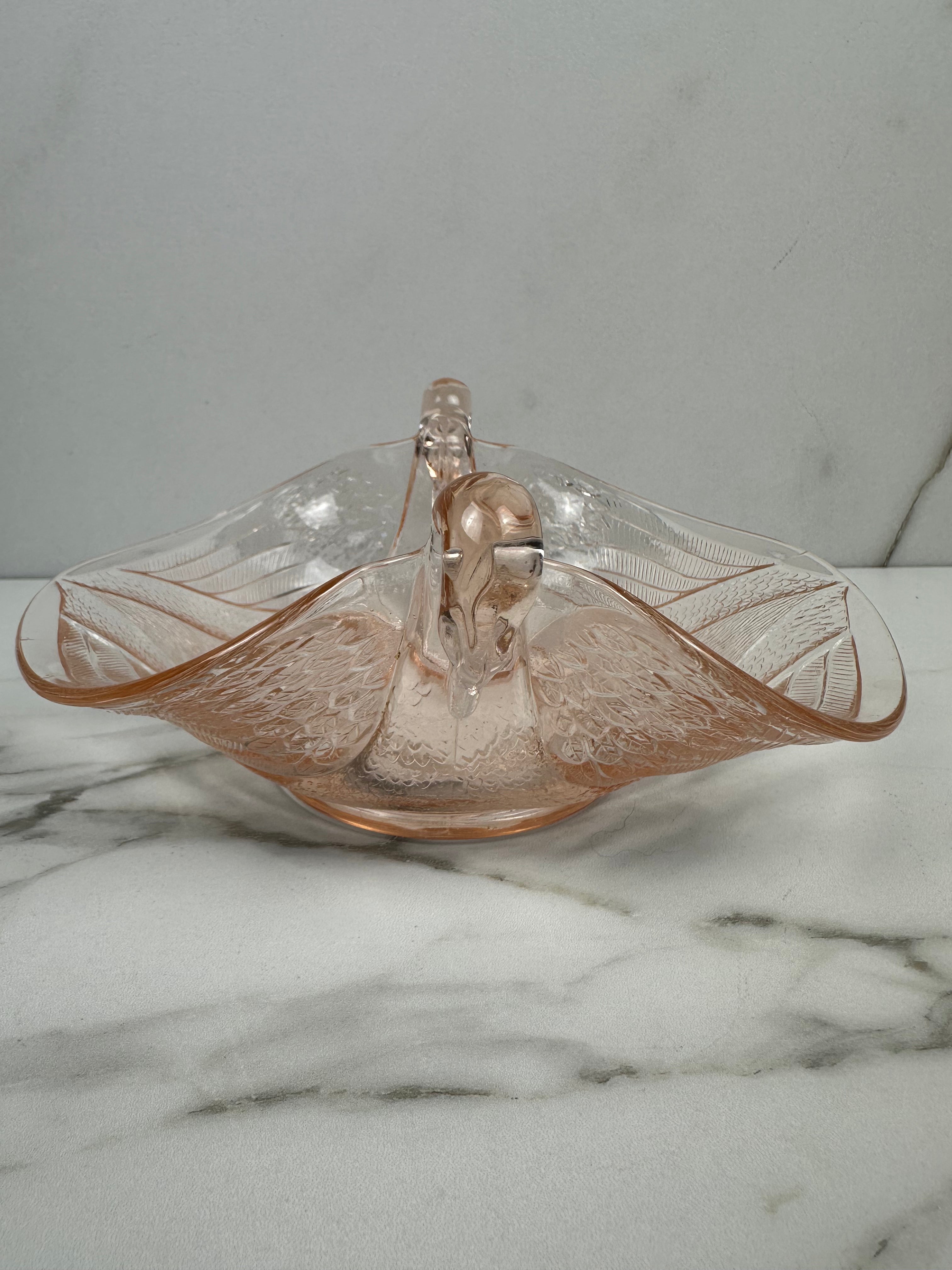 Pink Depression Glass Double Headed Swan Bowl -  Fenton  | Circa 1930’s